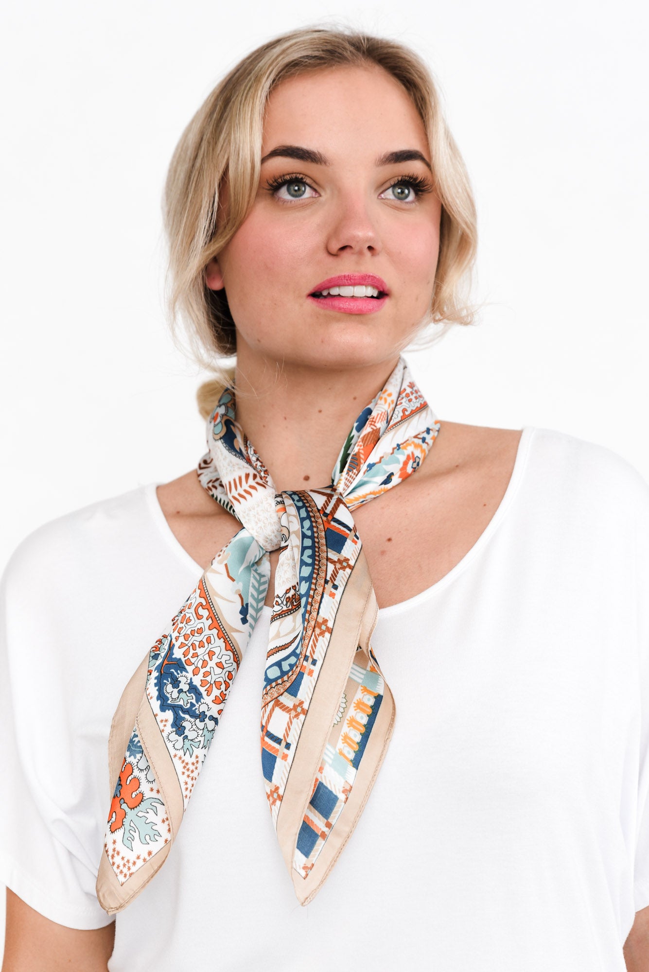 Lizette Beige Satin Paisley Square Scarf