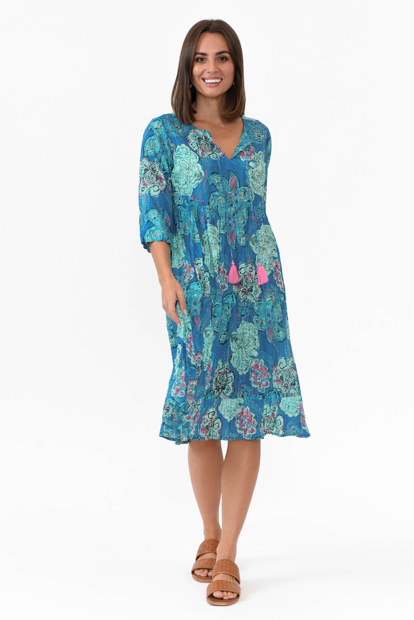 Layla Cobalt Paisley Crinkle Cotton Dress