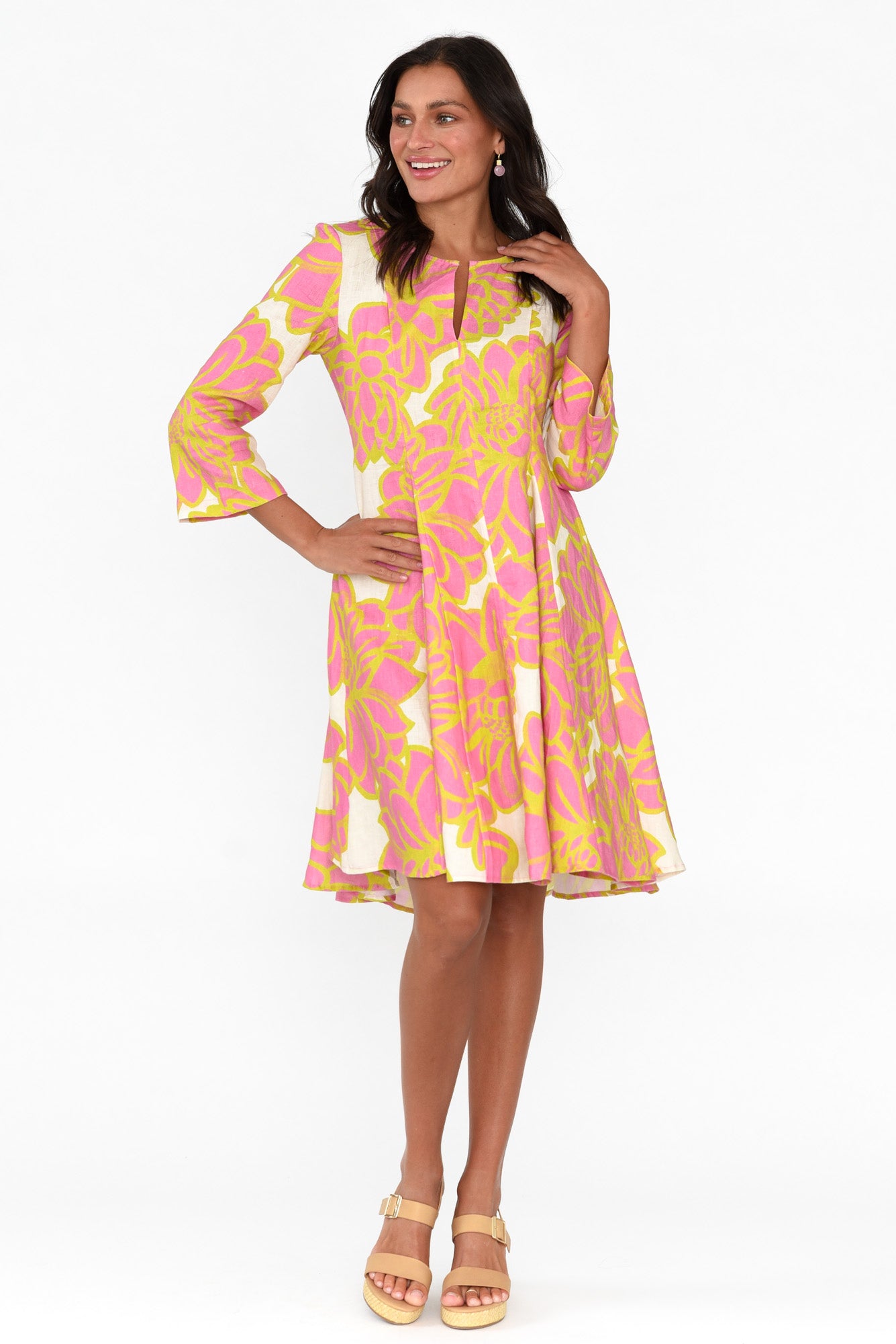 Elisa Pink Lotus Linen Dress