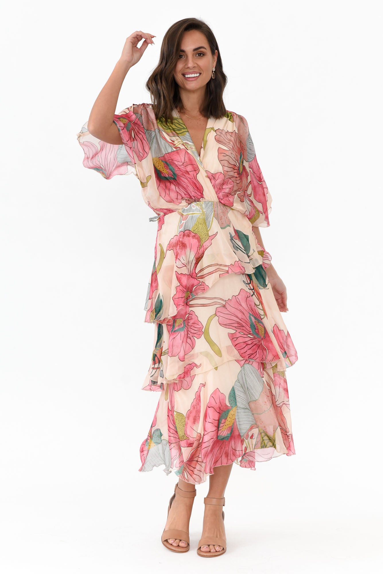 Natalie Pink Flower Silk Layer Dress