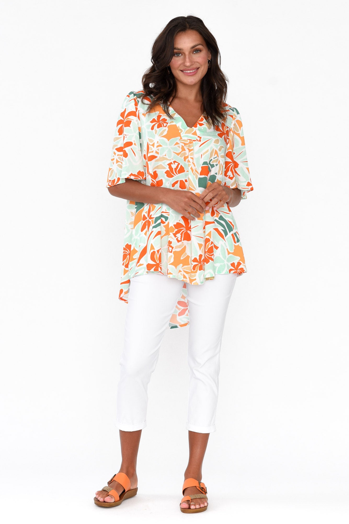 Jordyn Orange Garden V Neck Top