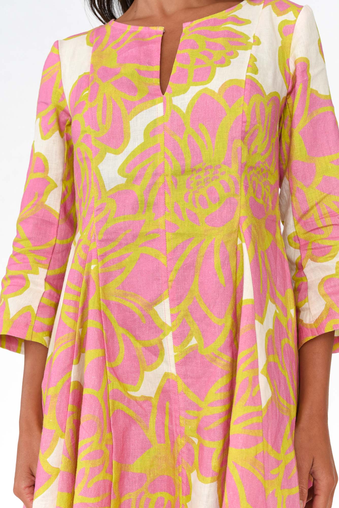 Elisa Pink Lotus Linen Dress