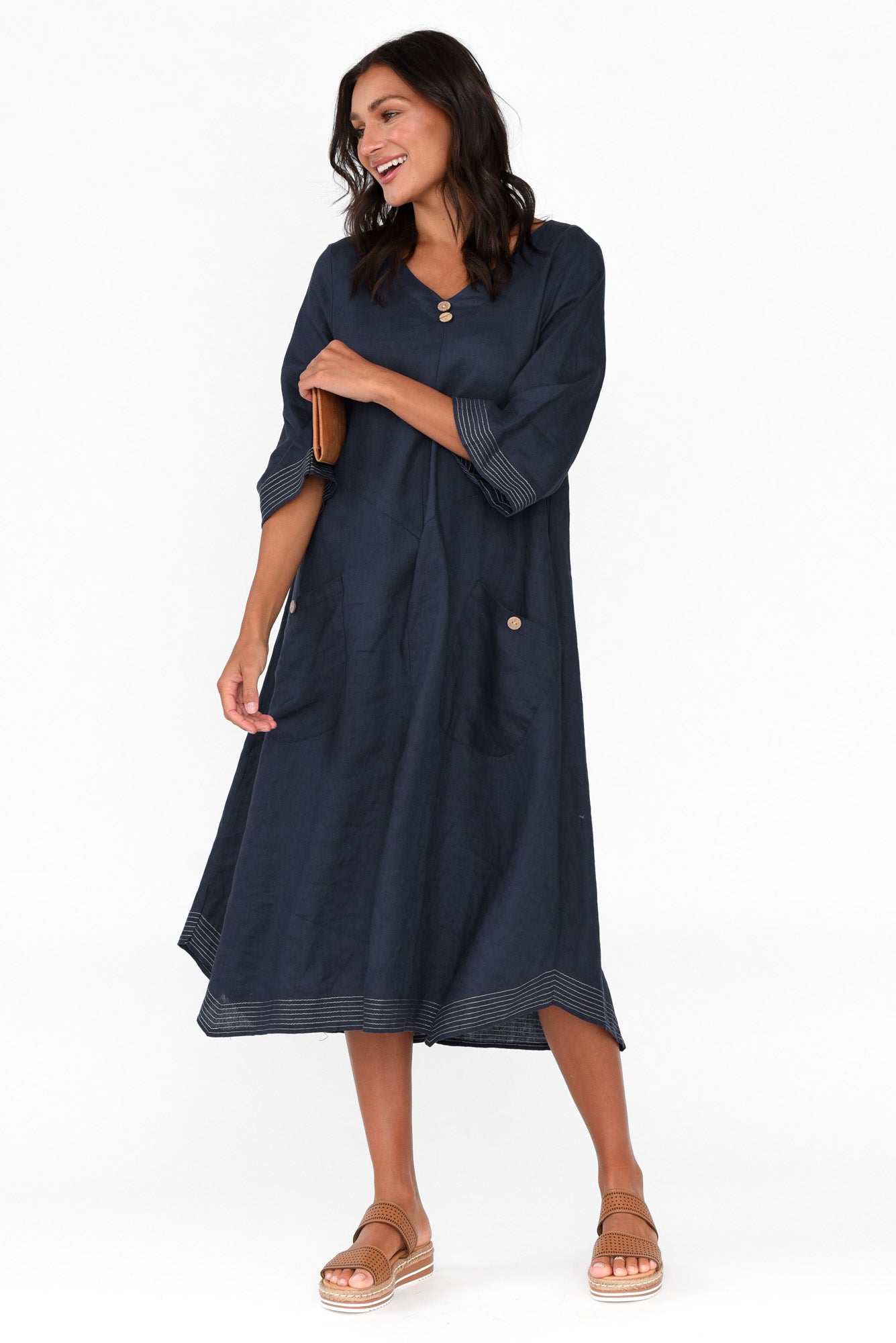 Lolita Navy Linen Pocket Dress