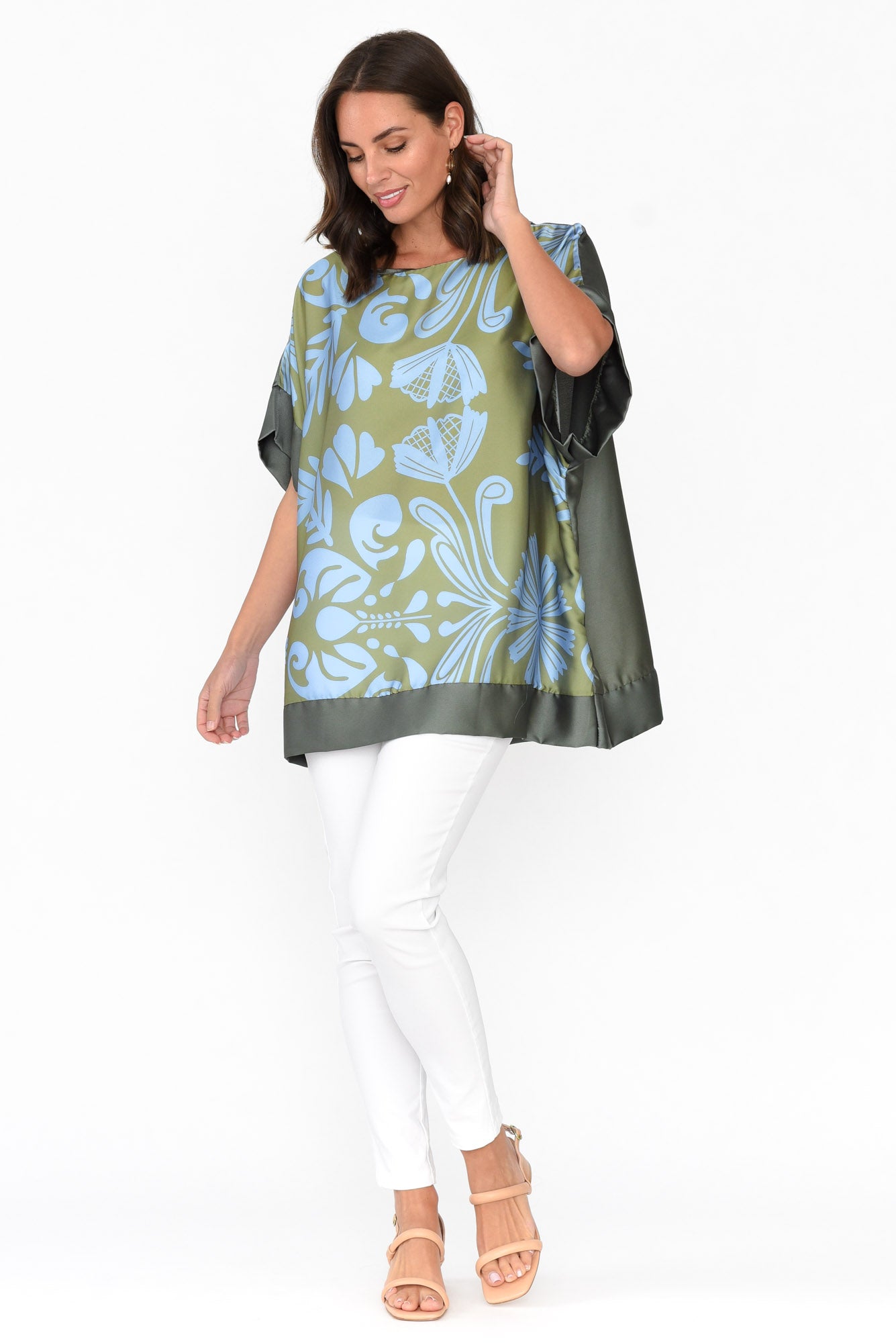 Terni Khaki Floral Gloss Top