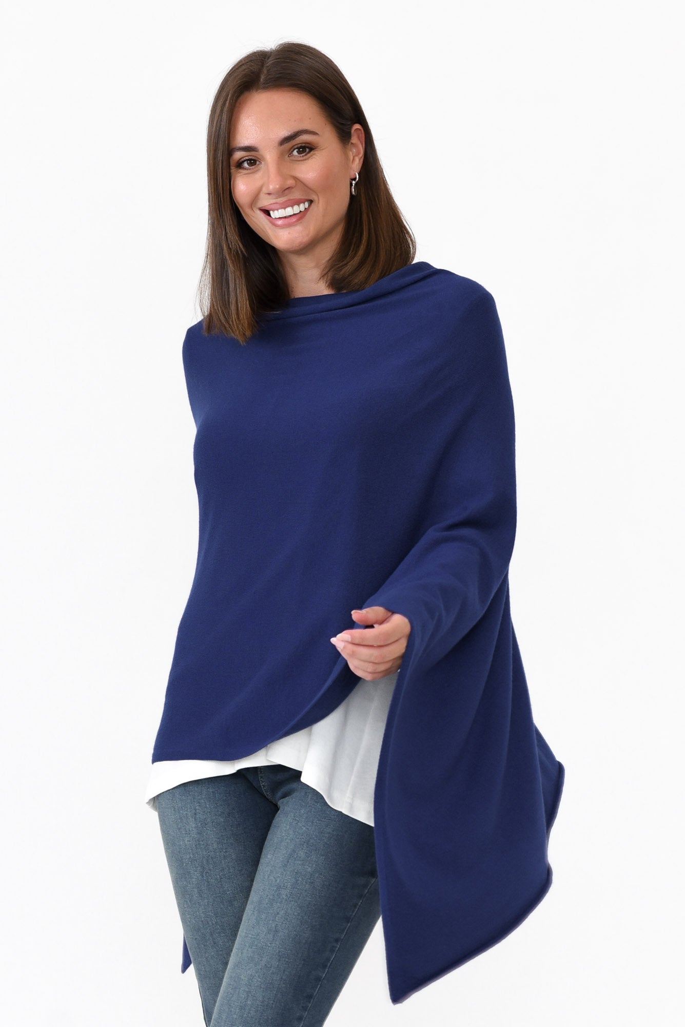 Amy Cobalt Wool Blend Poncho