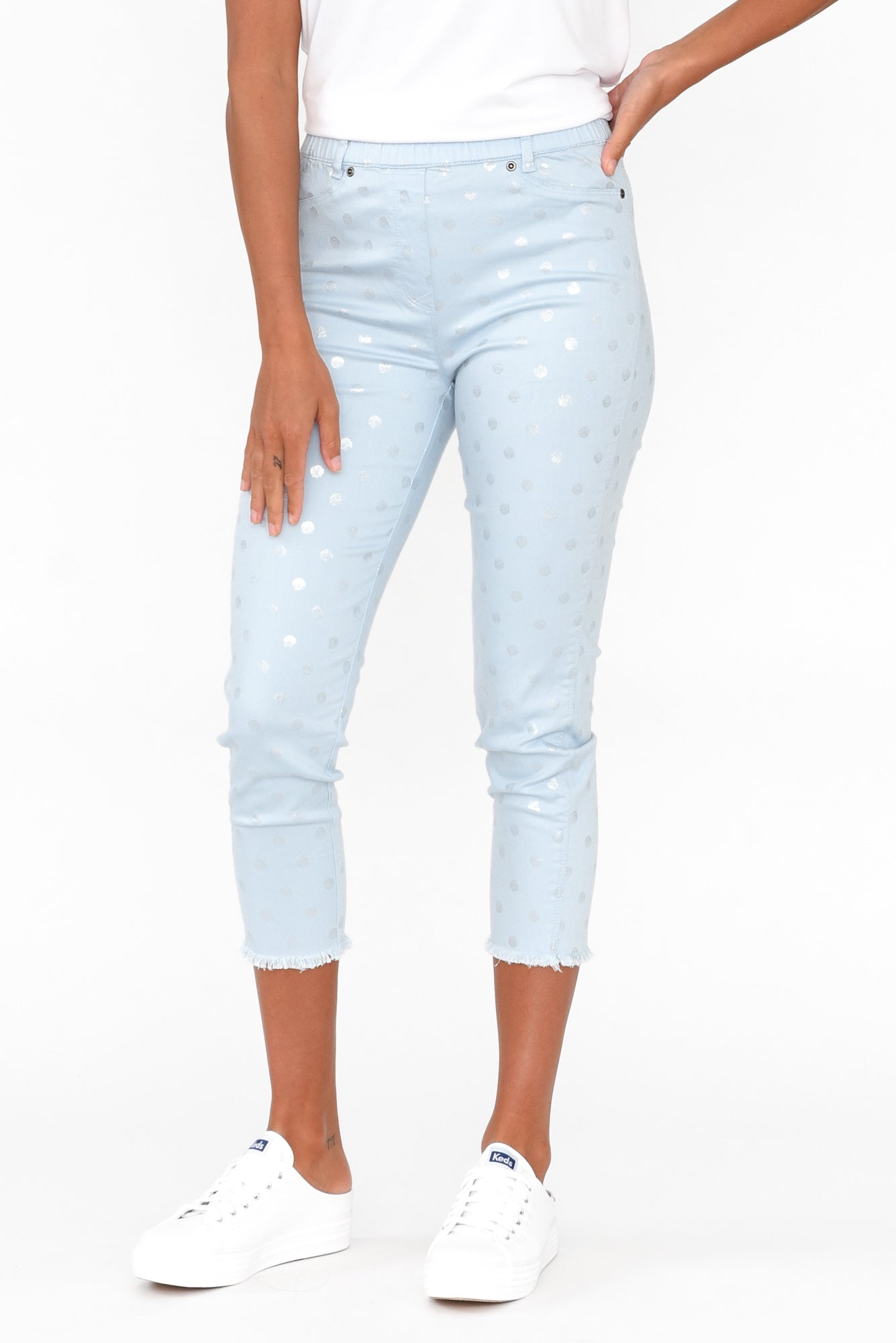 Reed Blue Foil Spot Cotton Capri Pant