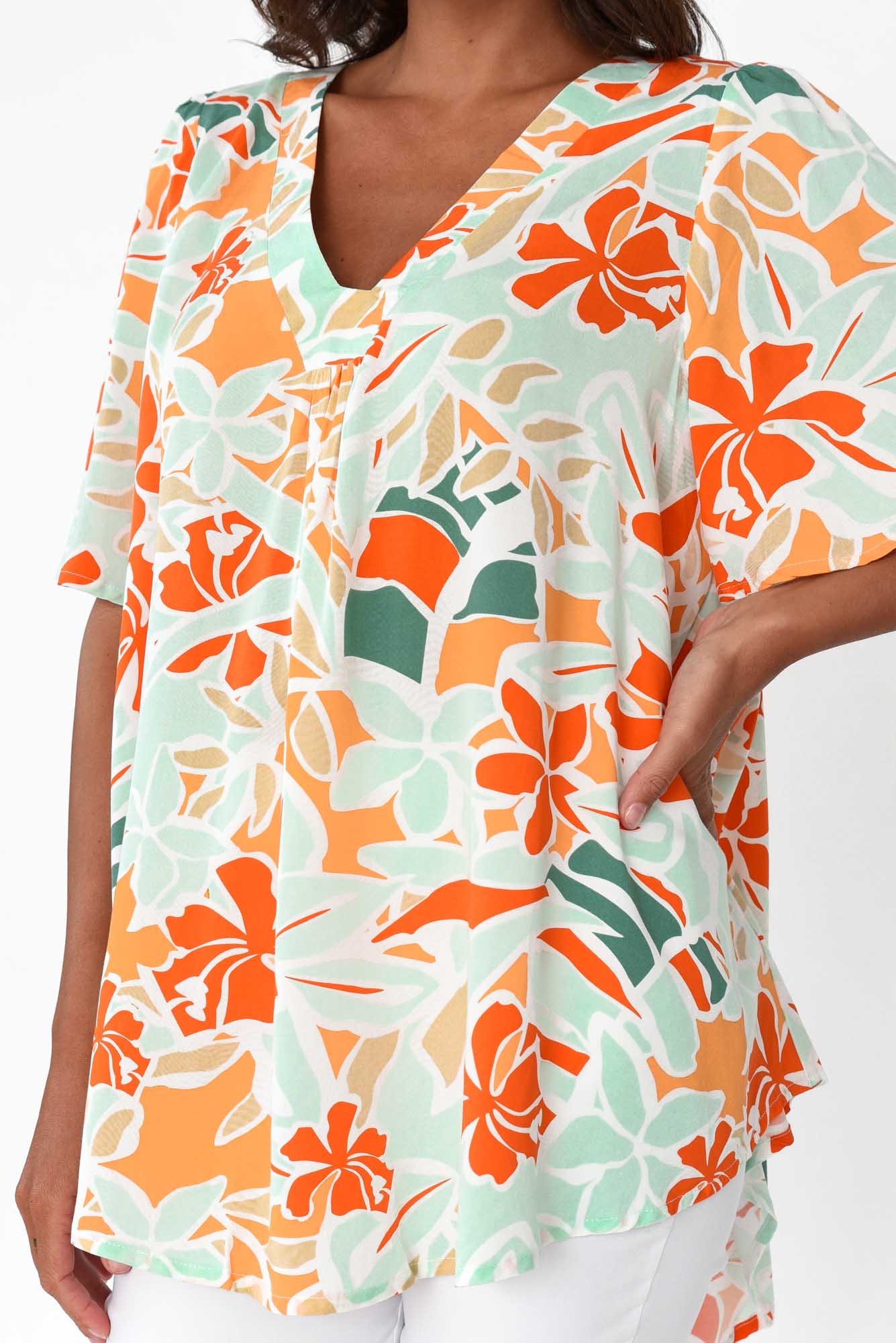 Jordyn Orange Garden V Neck Top