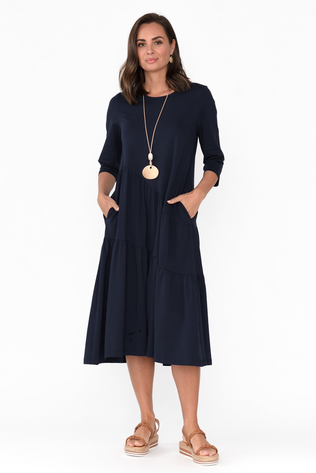 Masie Deep Navy Diagonal Gathered Dress