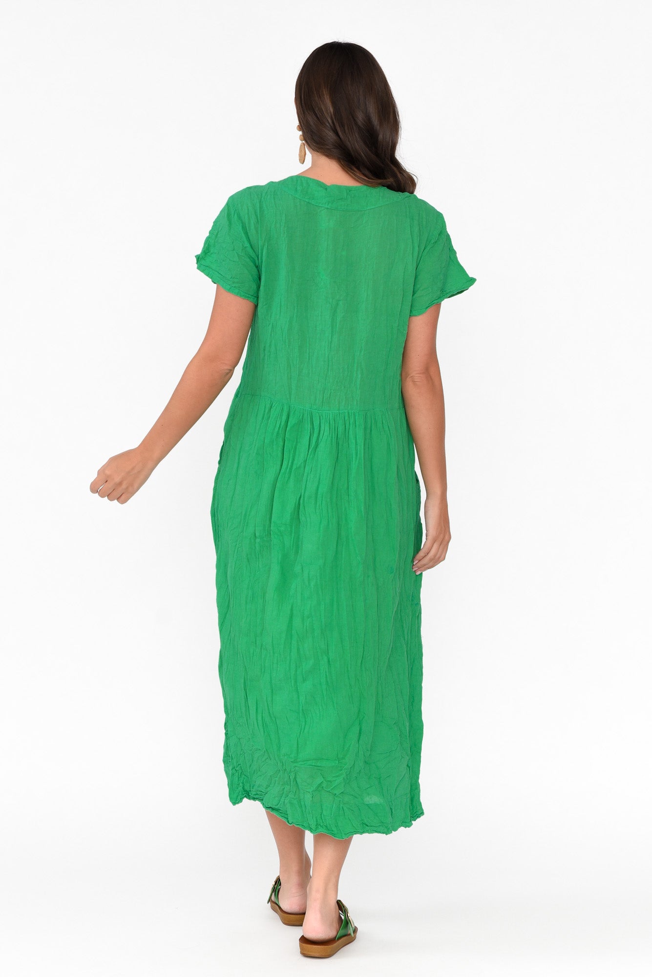 Tamsin Green Crinkle Cotton Maxi Dress