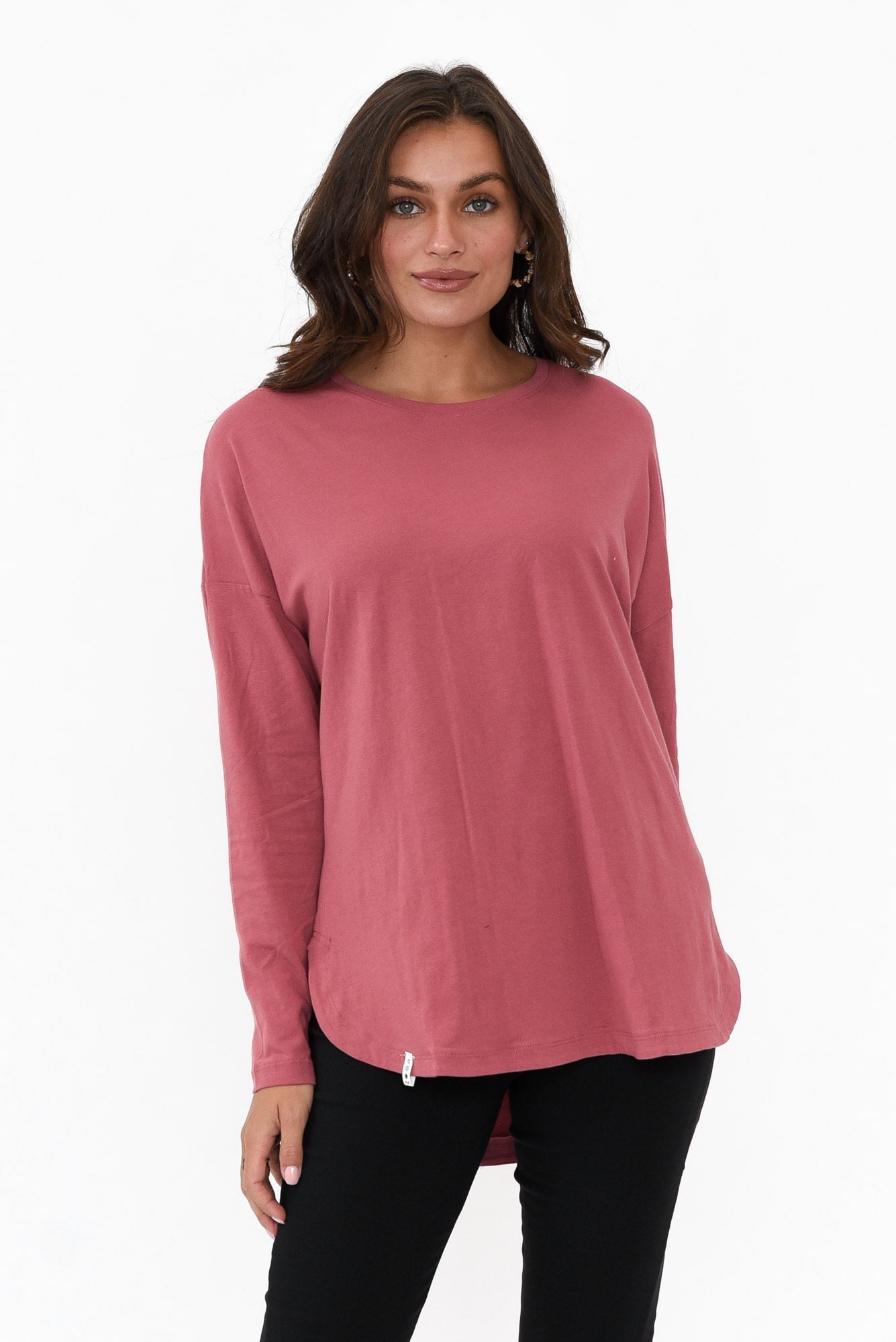 Society Deep Pink Cotton Long Sleeve Tee