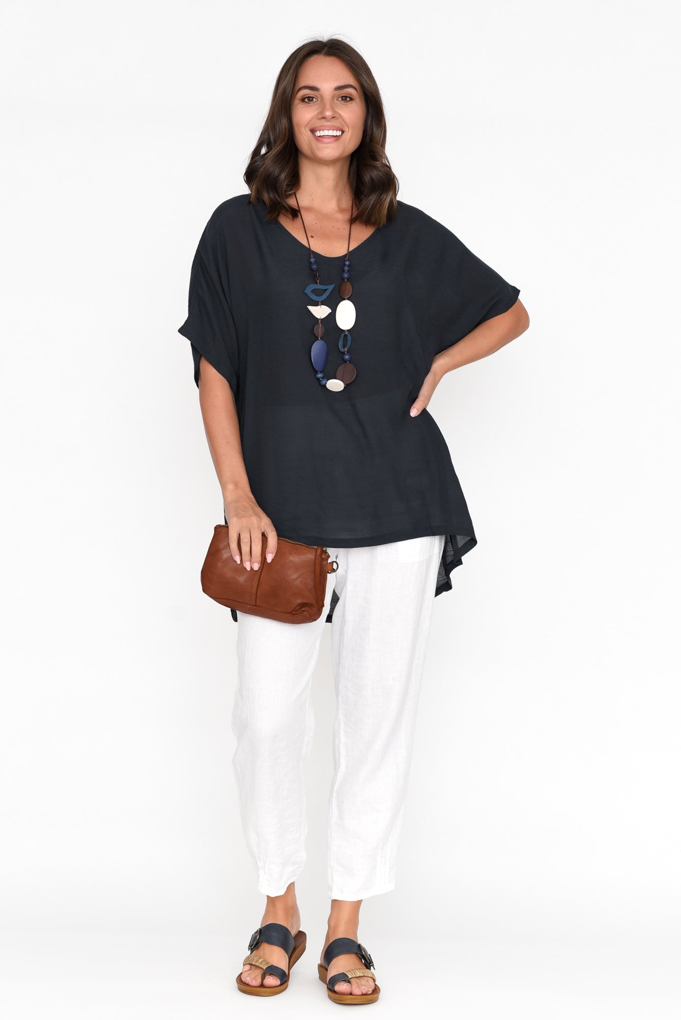 Elvira Navy Drape Top