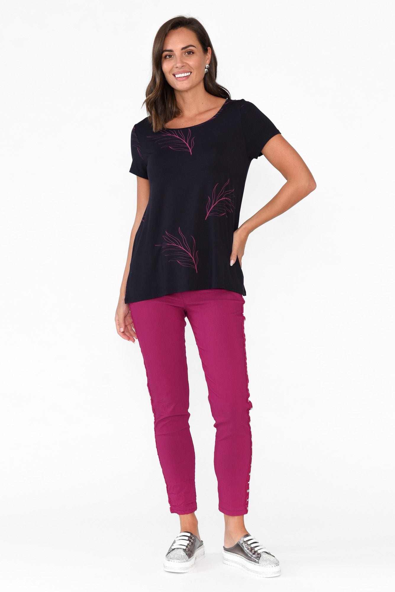 Navy Leaf Micro Modal Swing Tee