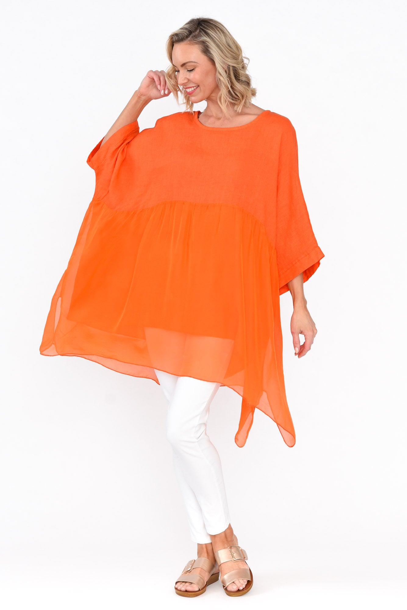 Marietta Orange Silk Linen Top