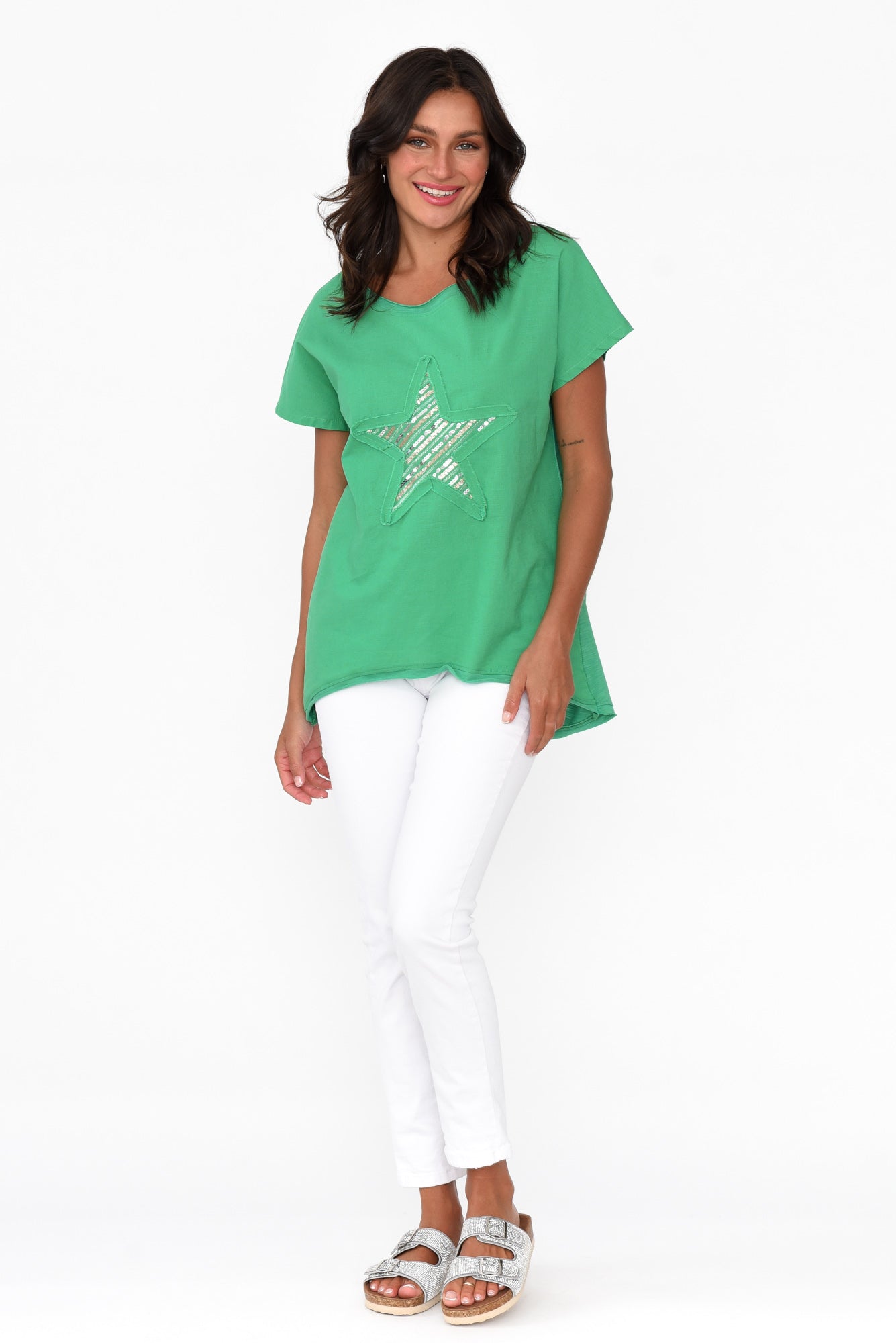 Kassidy Emerald Star Sequin Tee