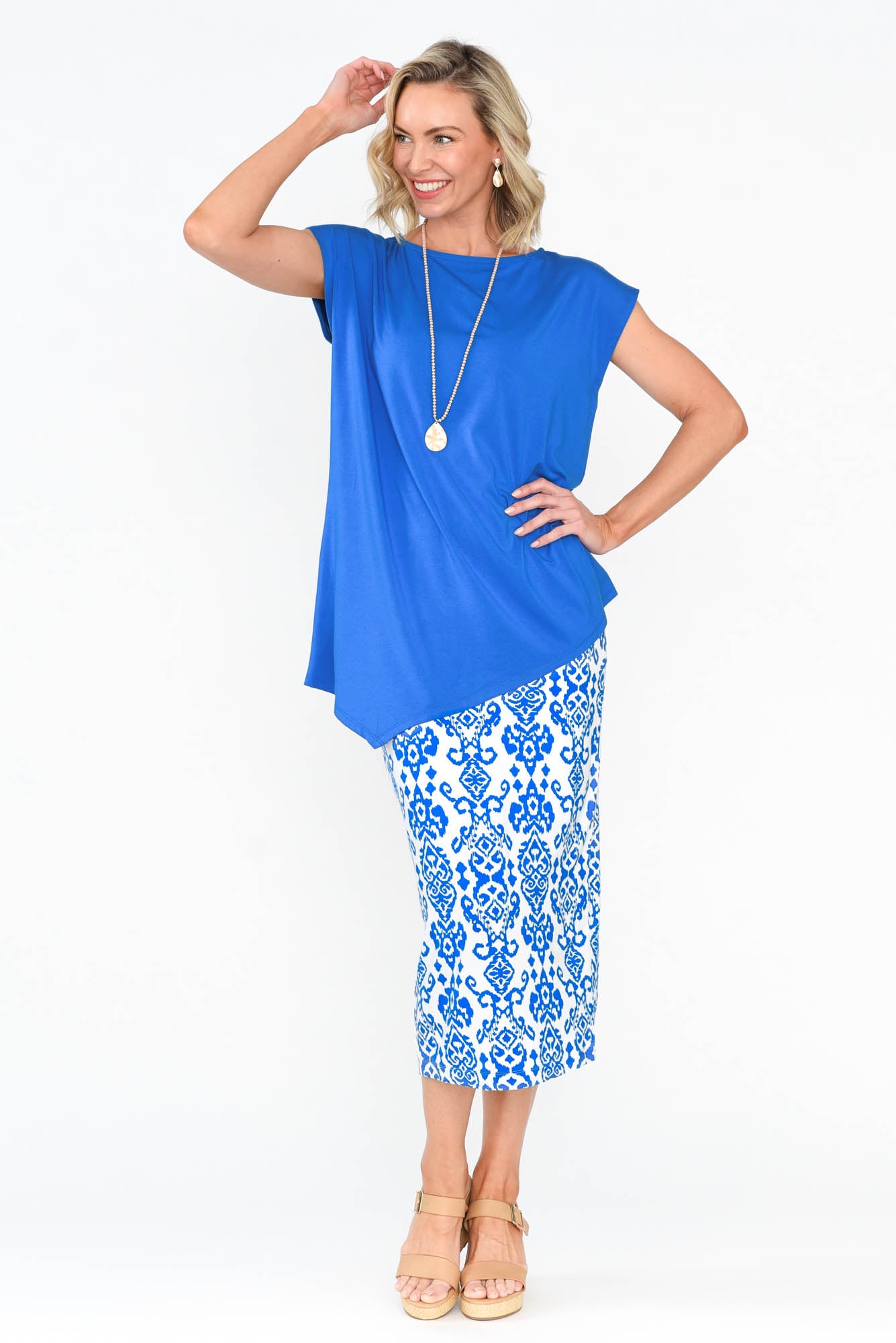 Blue Ikat Bamboo Maxi Tube Skirt