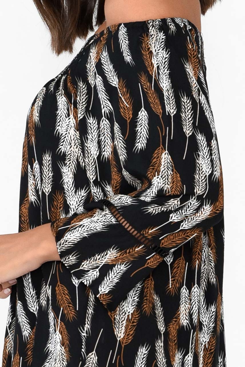 Welda Black Leaf Frill Top