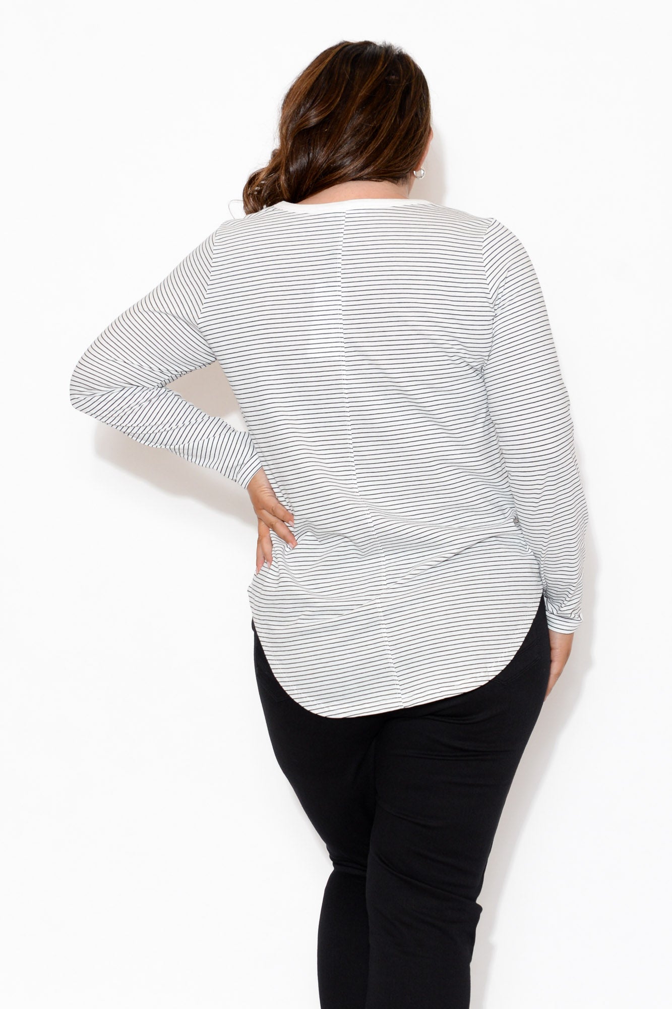 Megan White Stripe Long Sleeve Cotton Top
