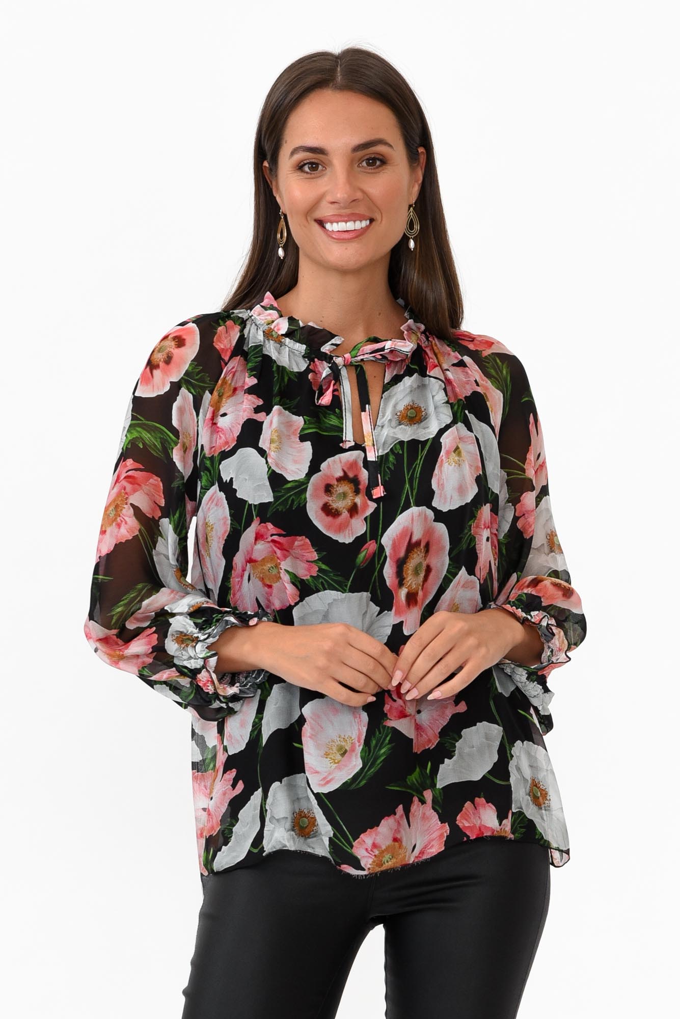 Eliska Black Floral Silk Top