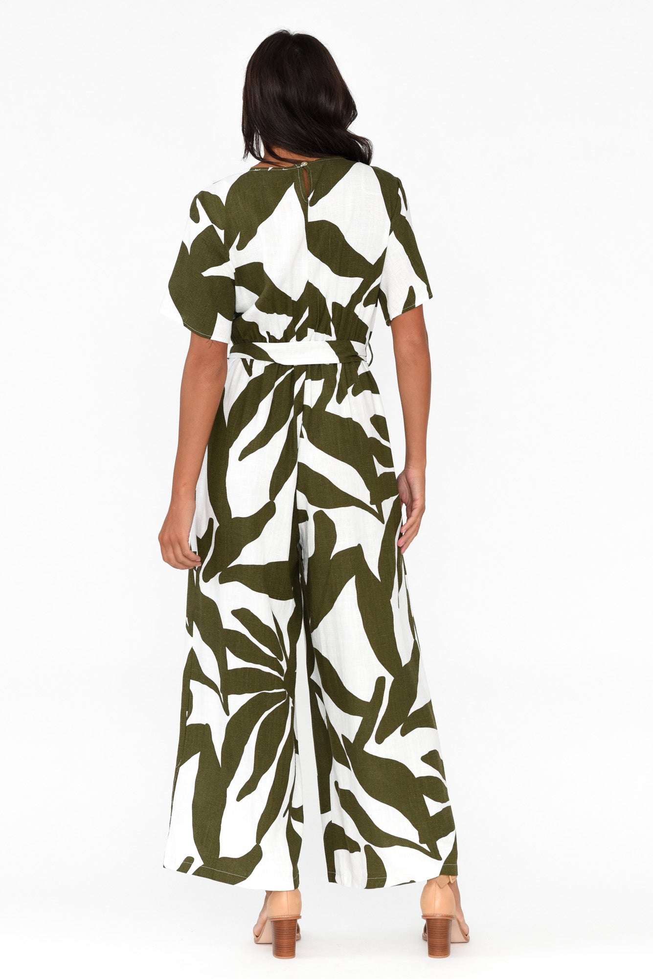 Kenia Green Leaf V Neck Jumpsuit