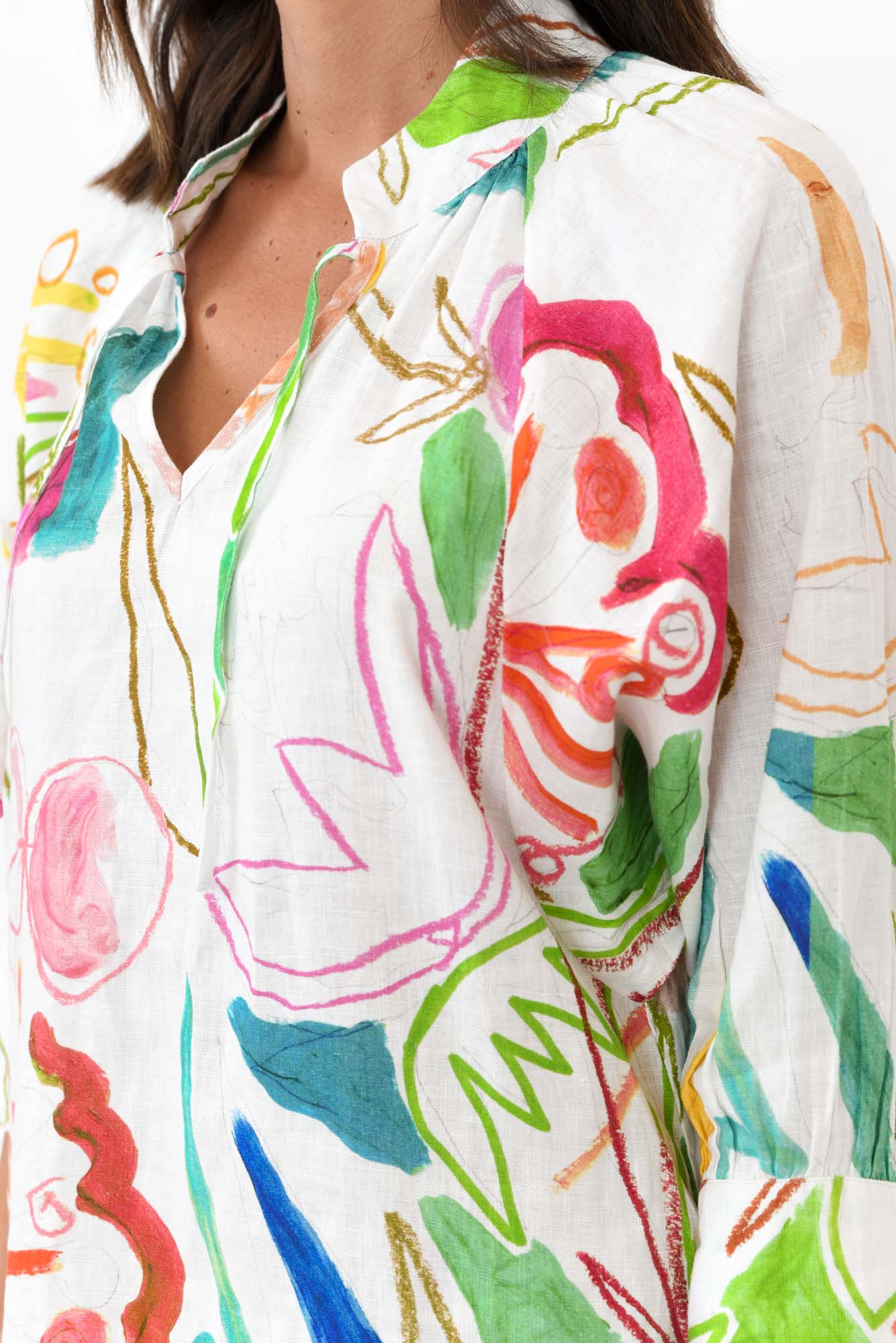 Bacall White Abstract Linen Dress