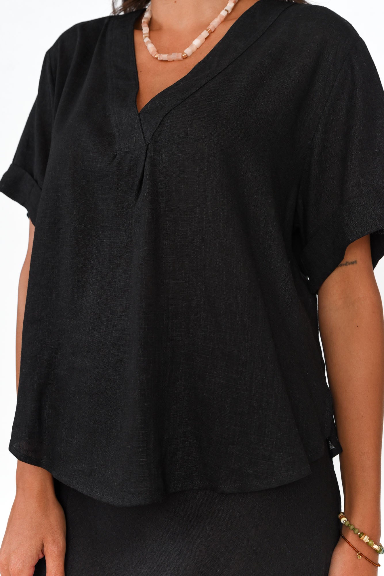 Angelia Black V Neck Top