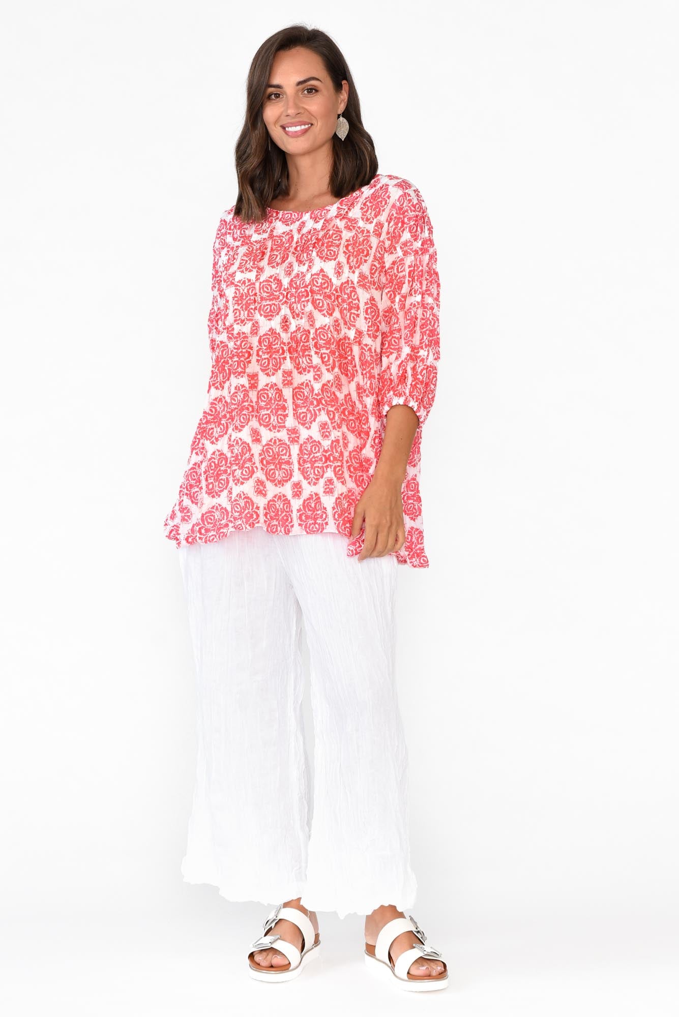 Selma Red Fiesta Crinkle Cotton Top