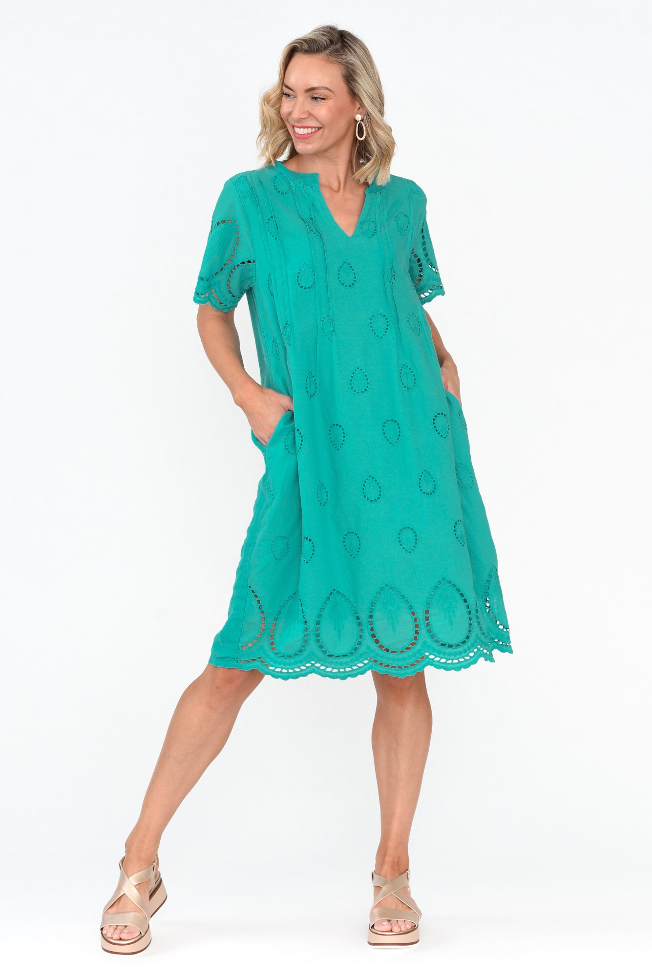 Ellory Turquoise Linen Cotton Pocket Dress