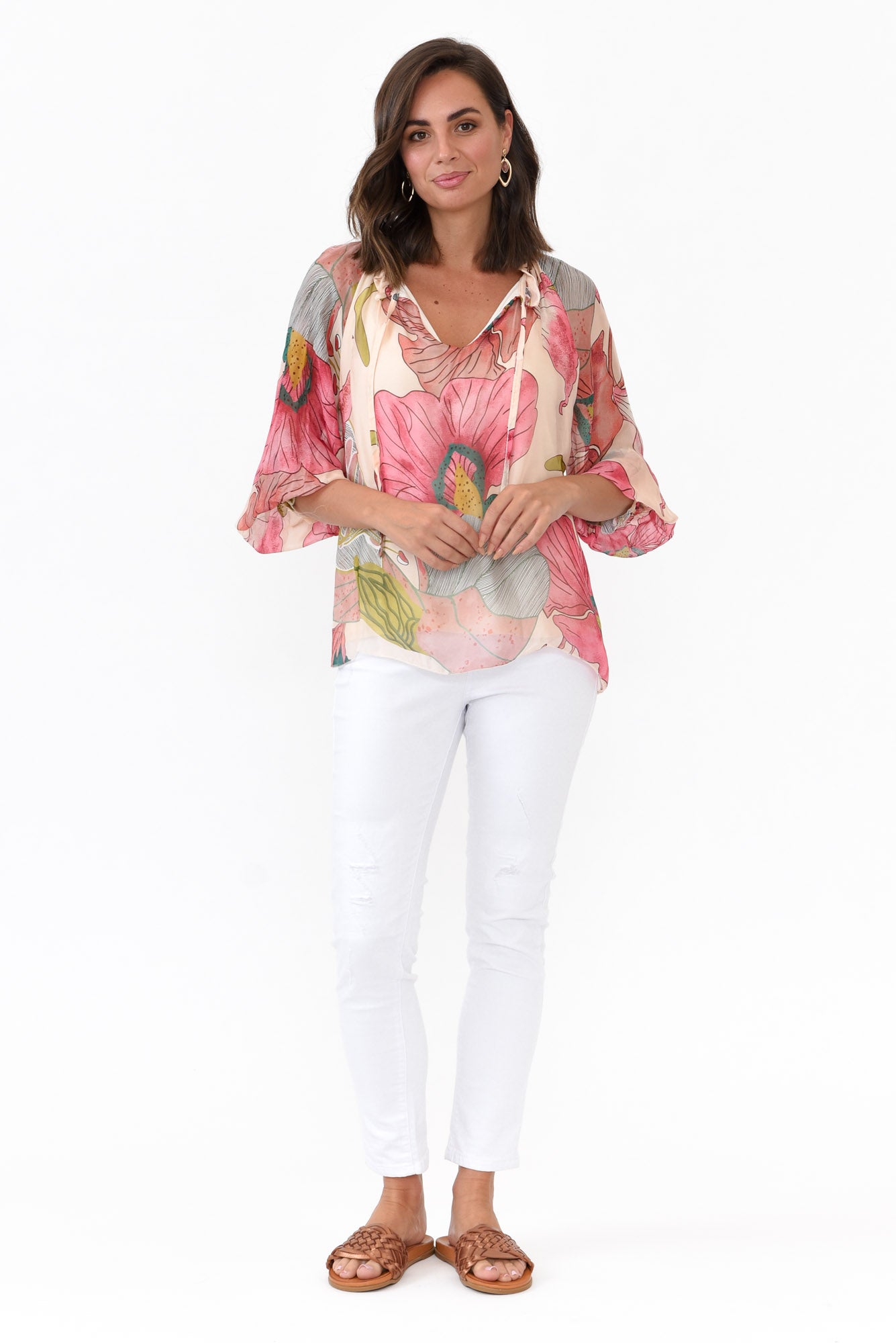 Eliska Pink Flower Silk Top