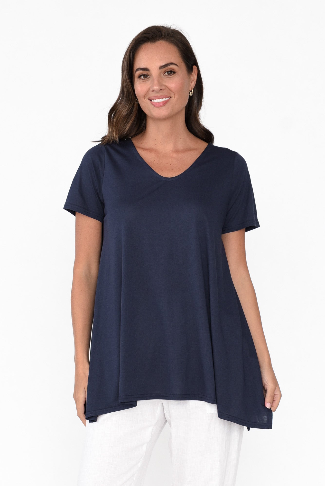 Marcy Navy Drape Cotton Top