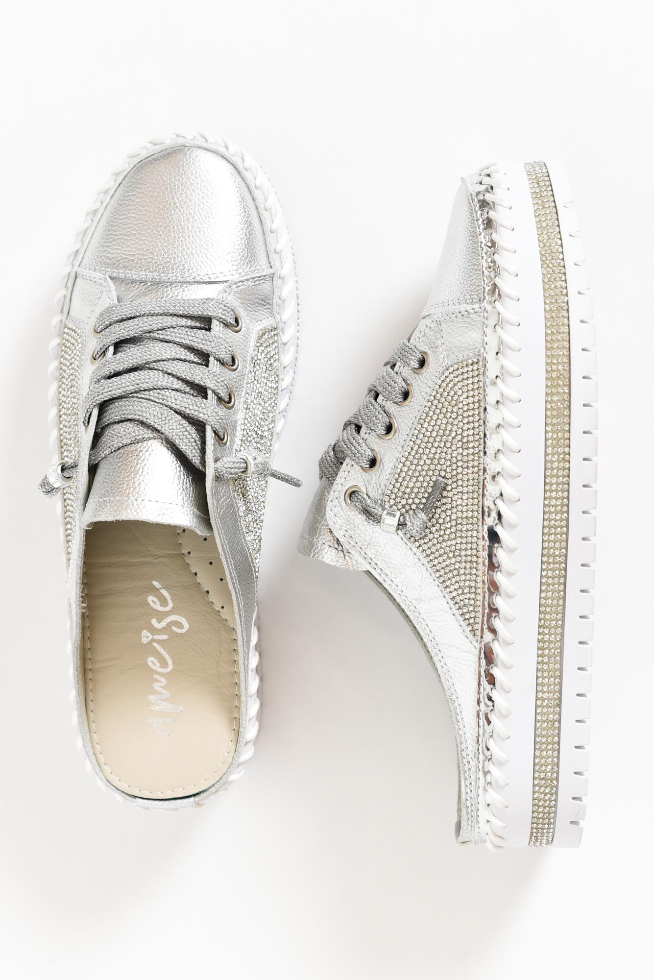 Sparkle Silver Leather Mule Sneaker