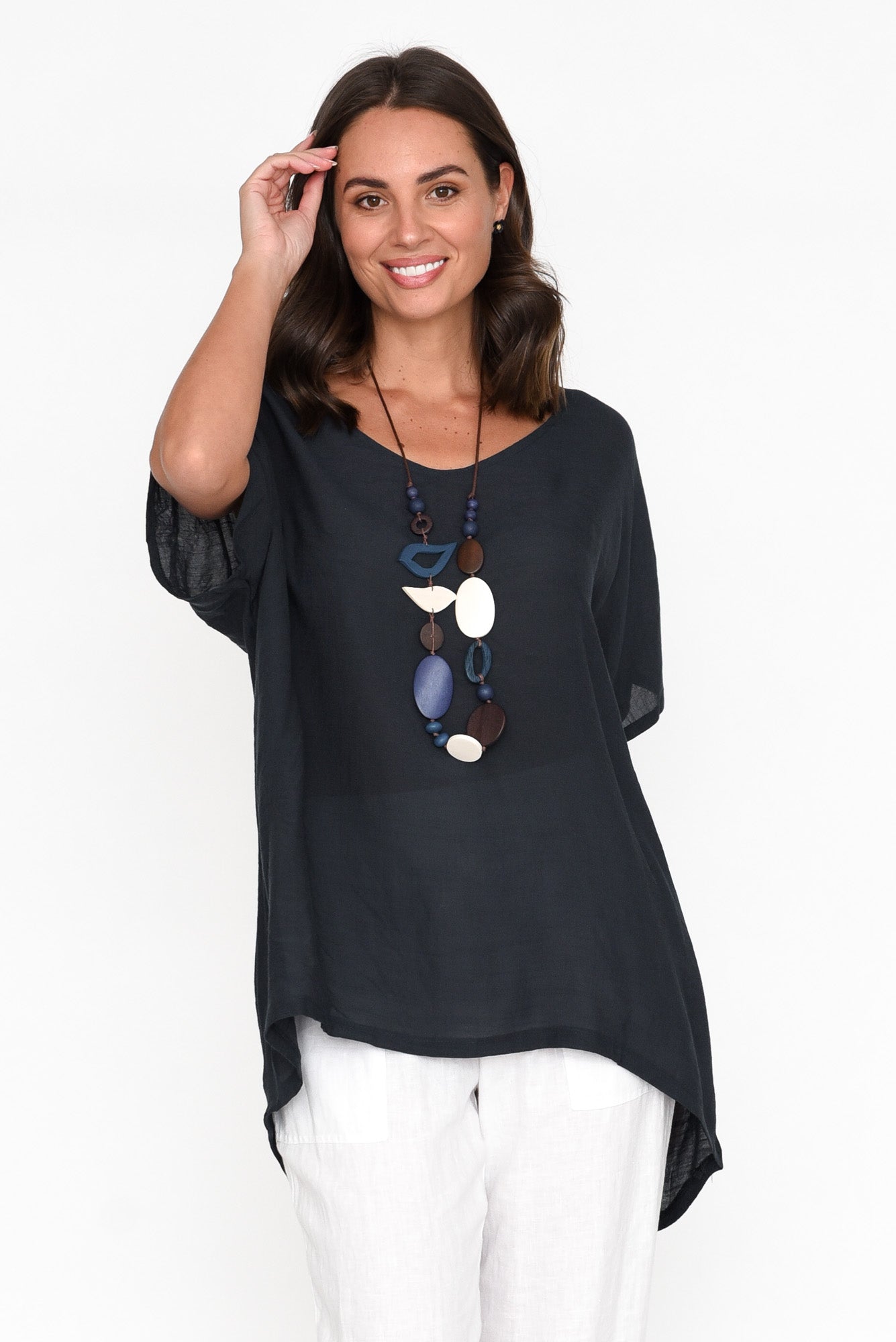 Elvira Navy Drape Top