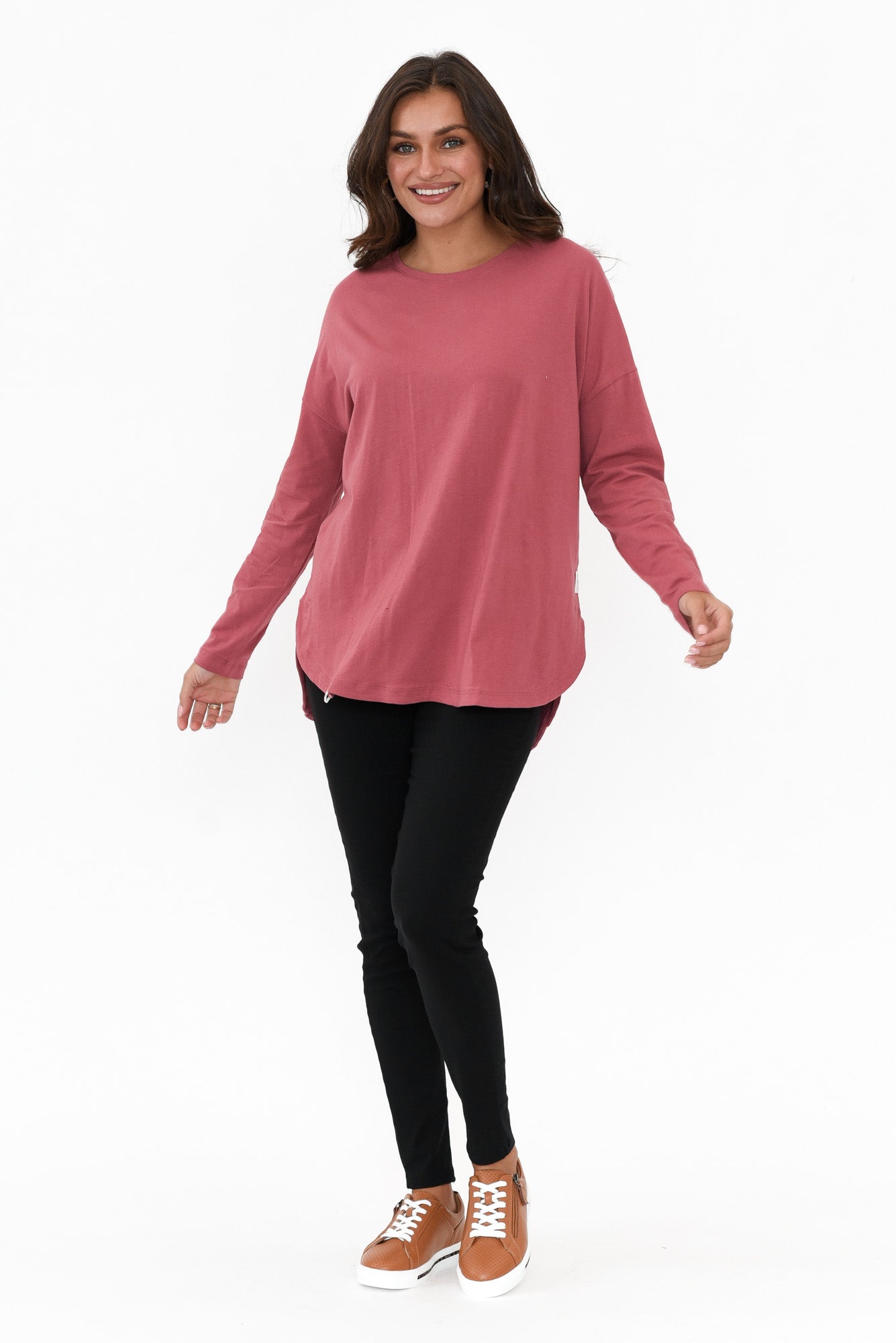 Society Deep Pink Cotton Long Sleeve Tee