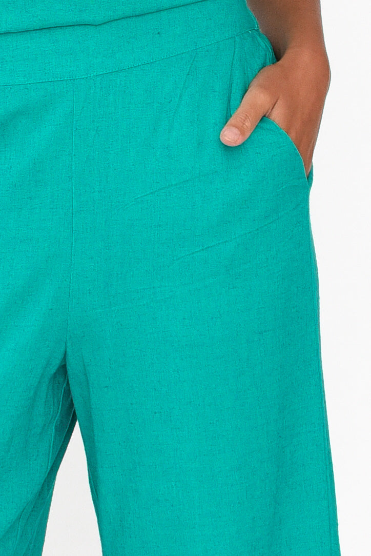 Parker Teal Linen Blend Pant