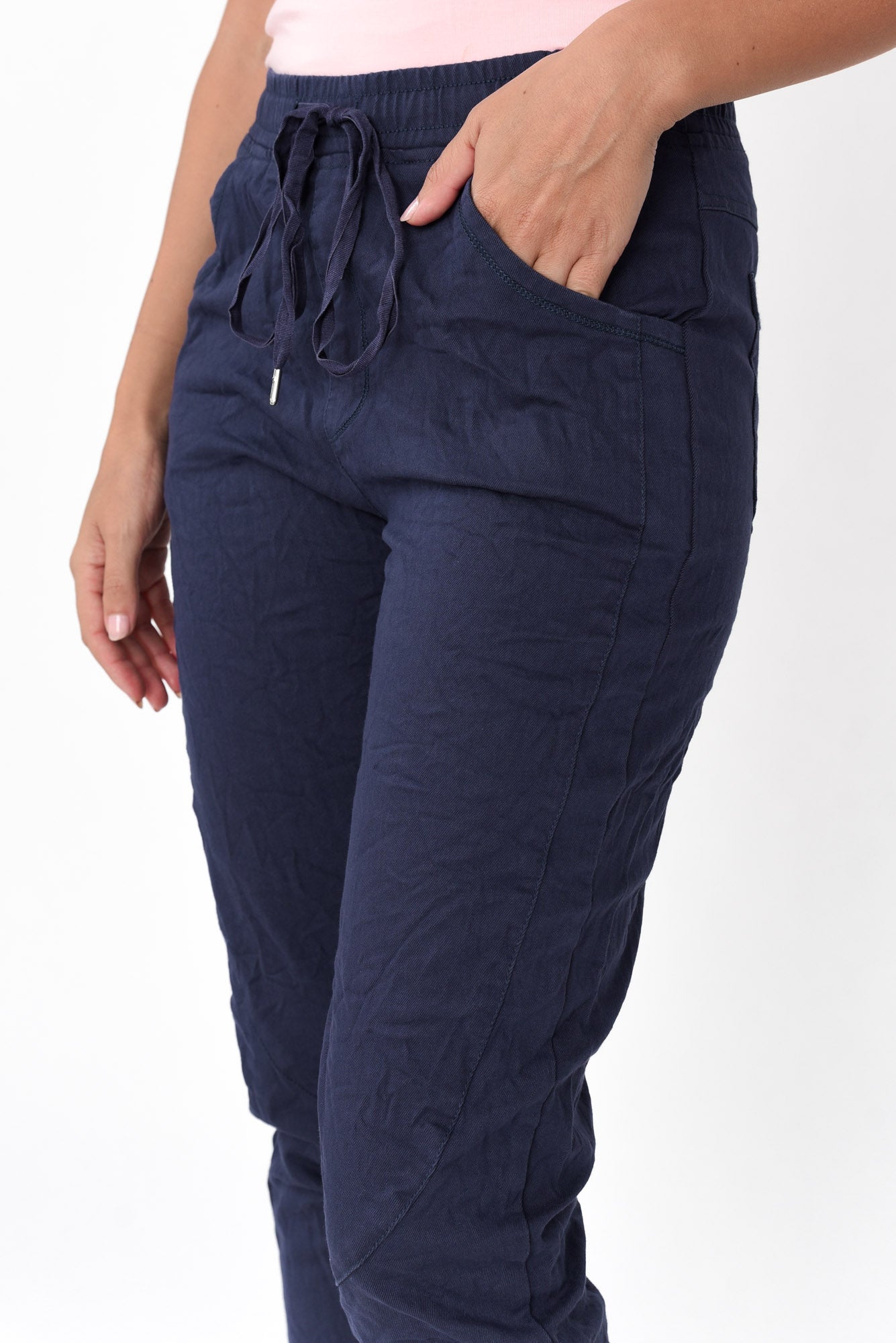 Joselyn Navy Cotton Blend Drawstring Pant