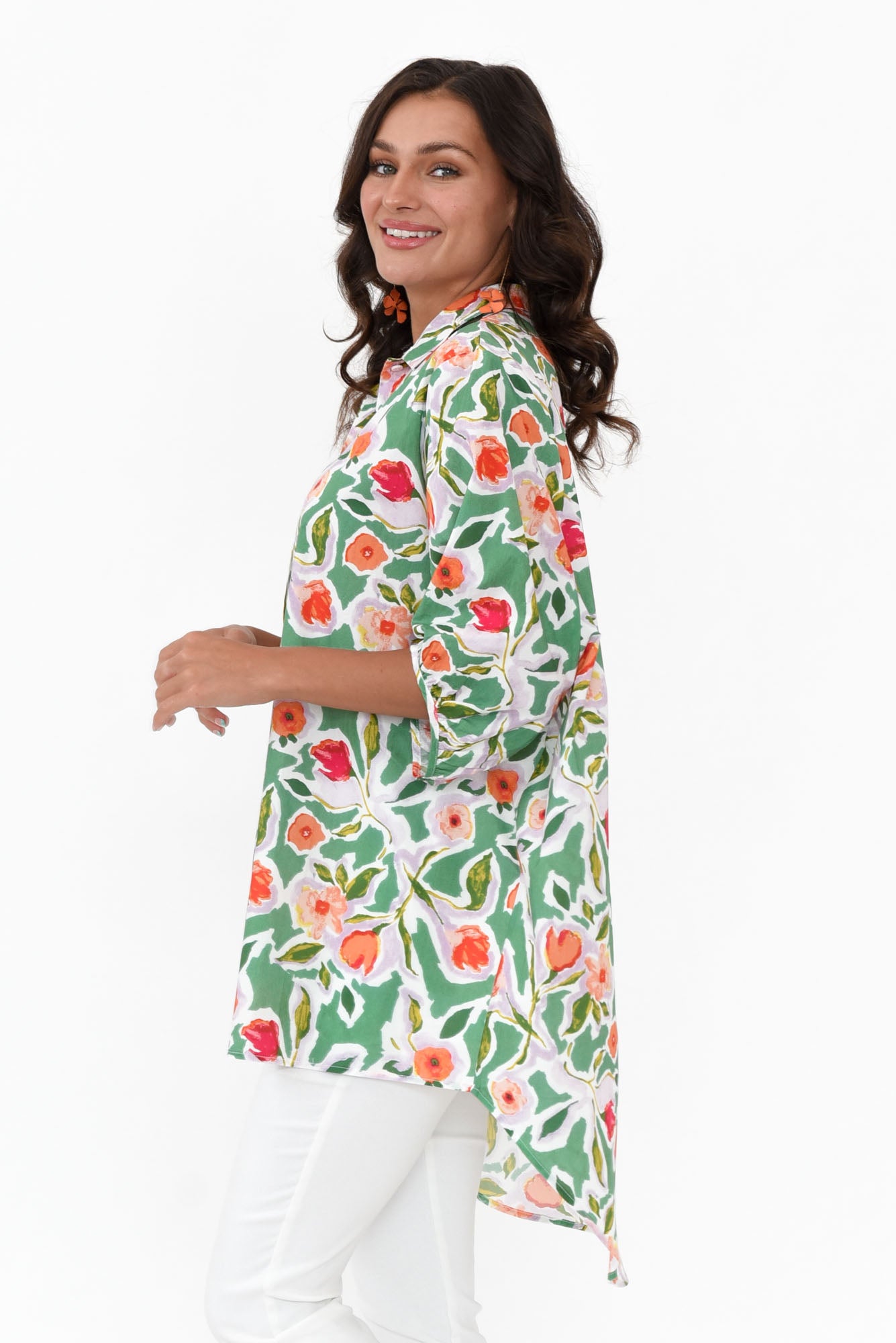 Sadie Green Blossom Cotton Tunic Top