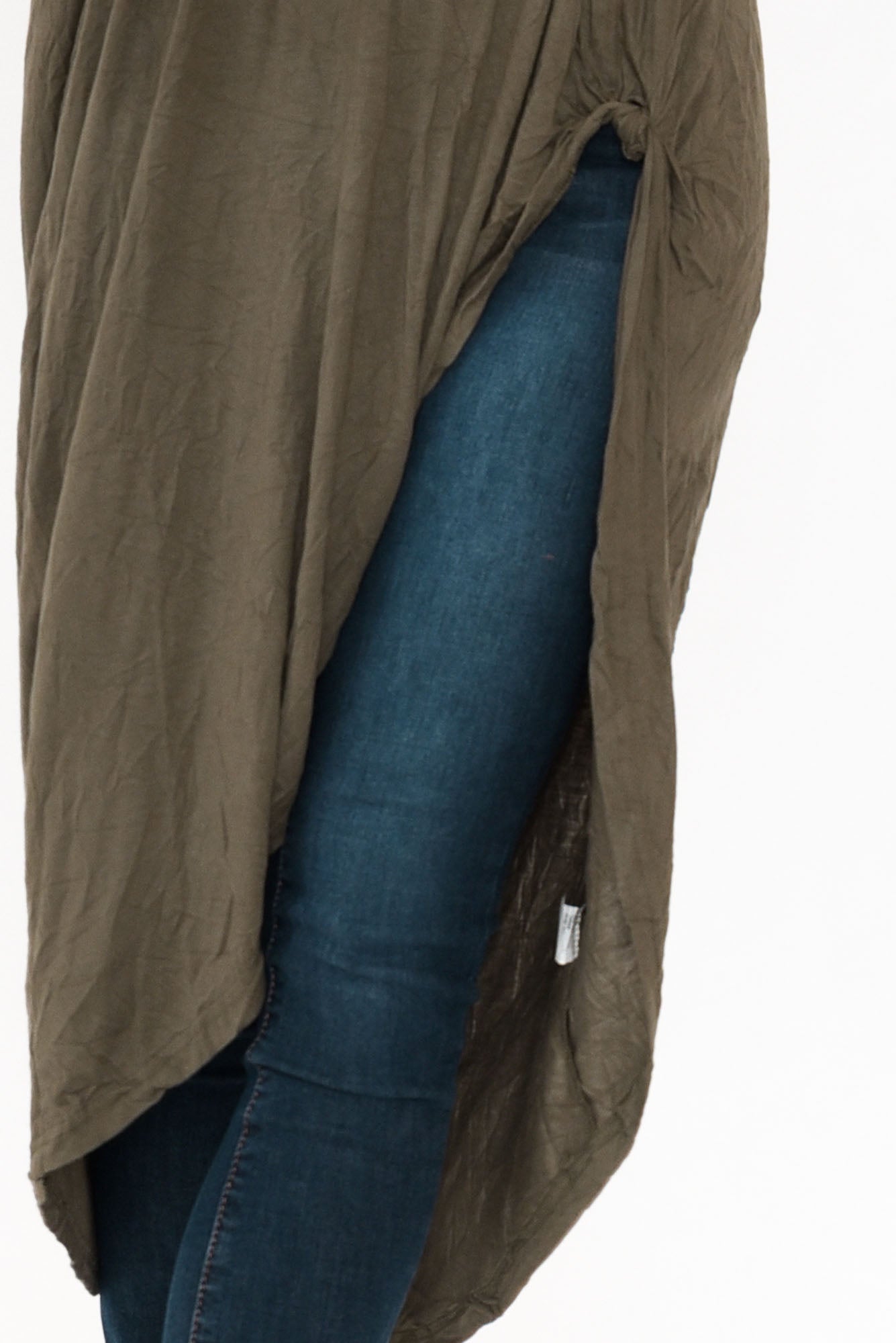 Khaki Crinkle Cotton Asymmetric Tunic