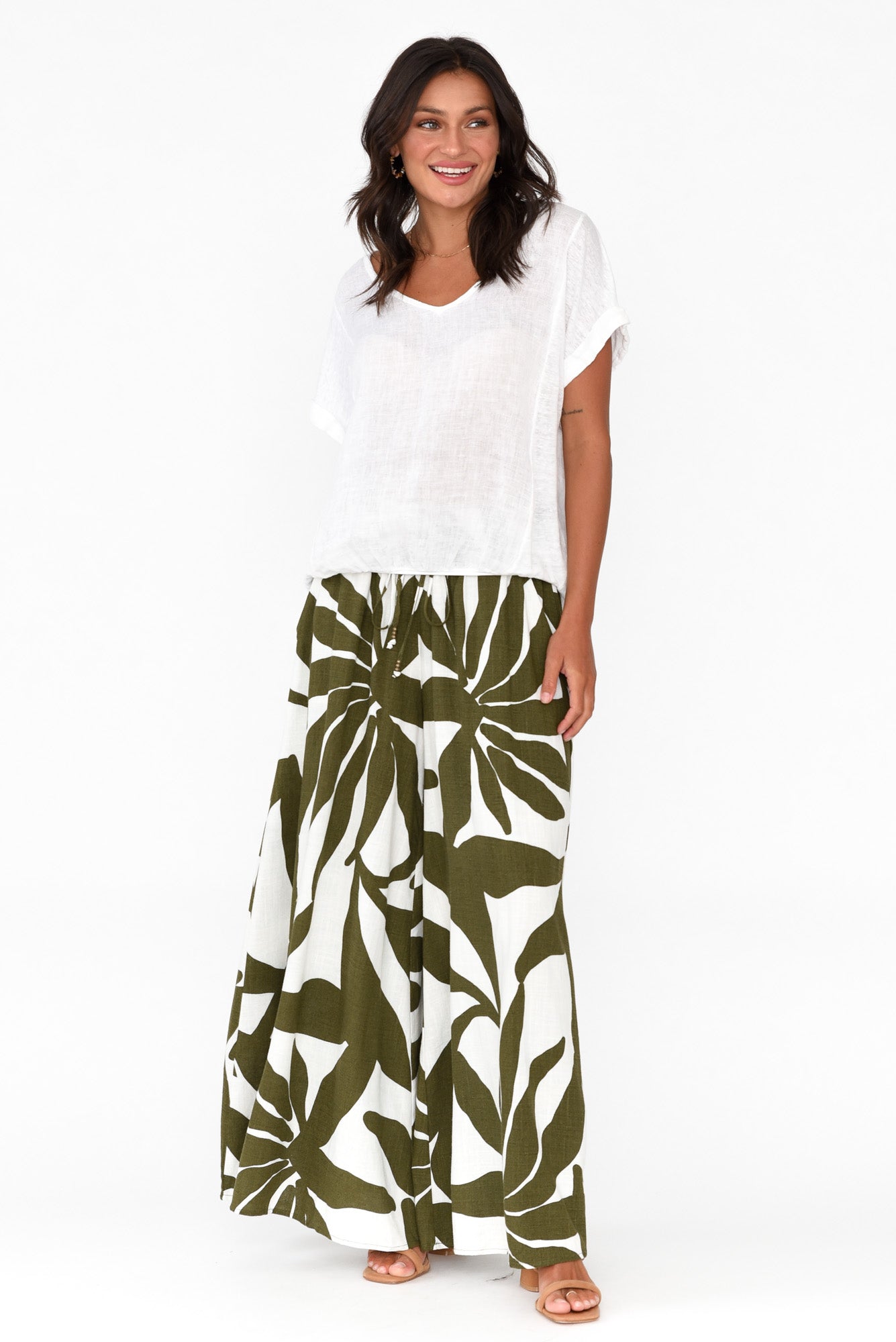 Marit Green Leaf Wide Leg Pant