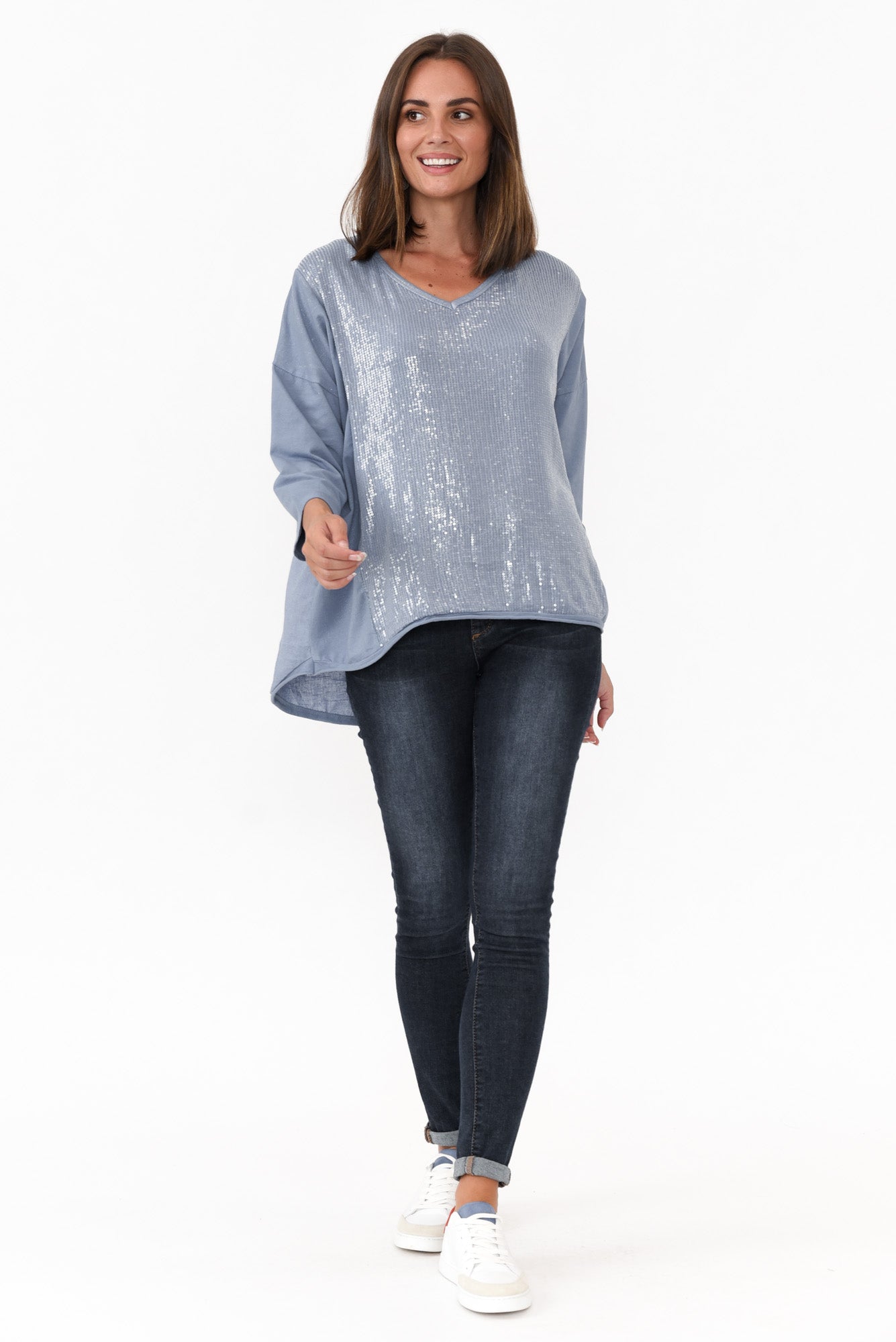 Willard Blue Cotton Sequin Top
