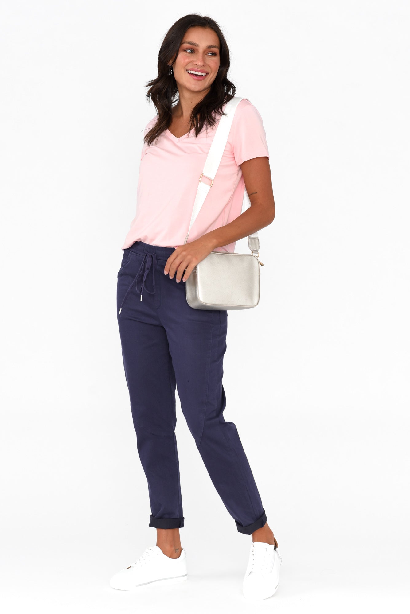 Joselyn Navy Cotton Blend Drawstring Pant
