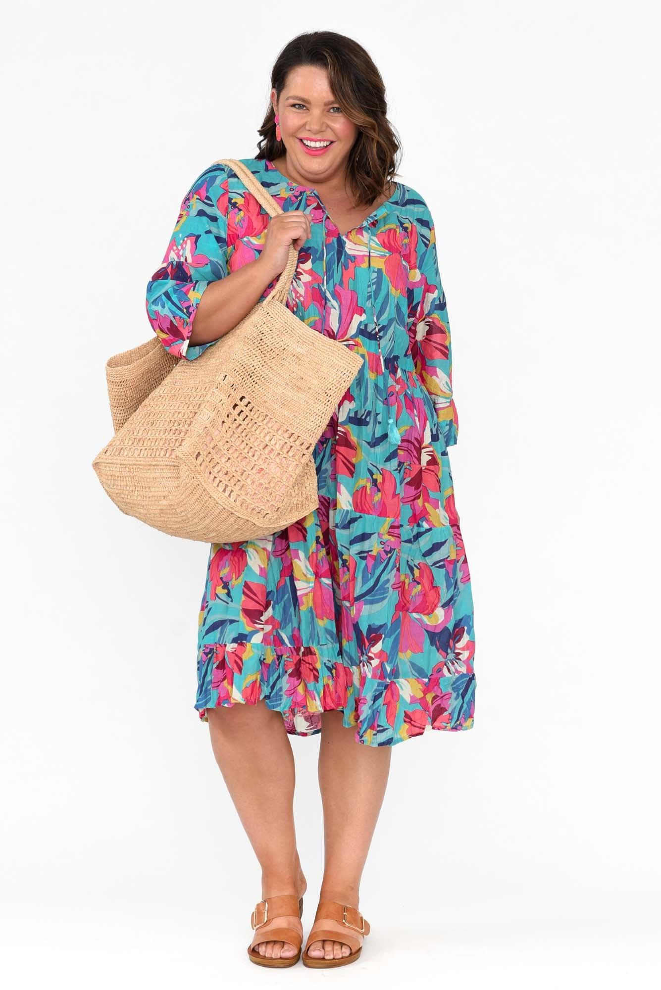 Layla Blue Bloom Crinkle Cotton Dress