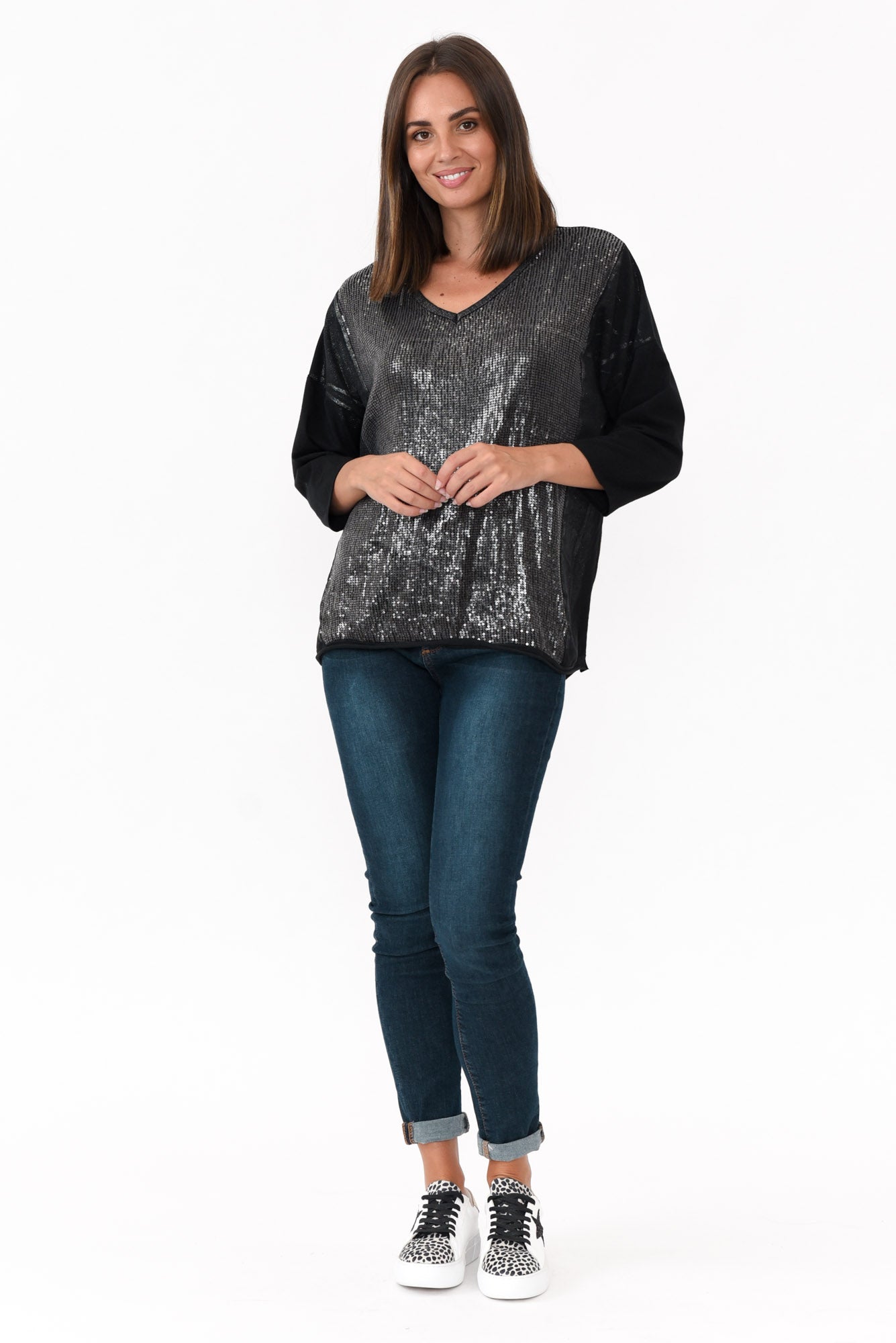Willard Black Cotton Sequin Top