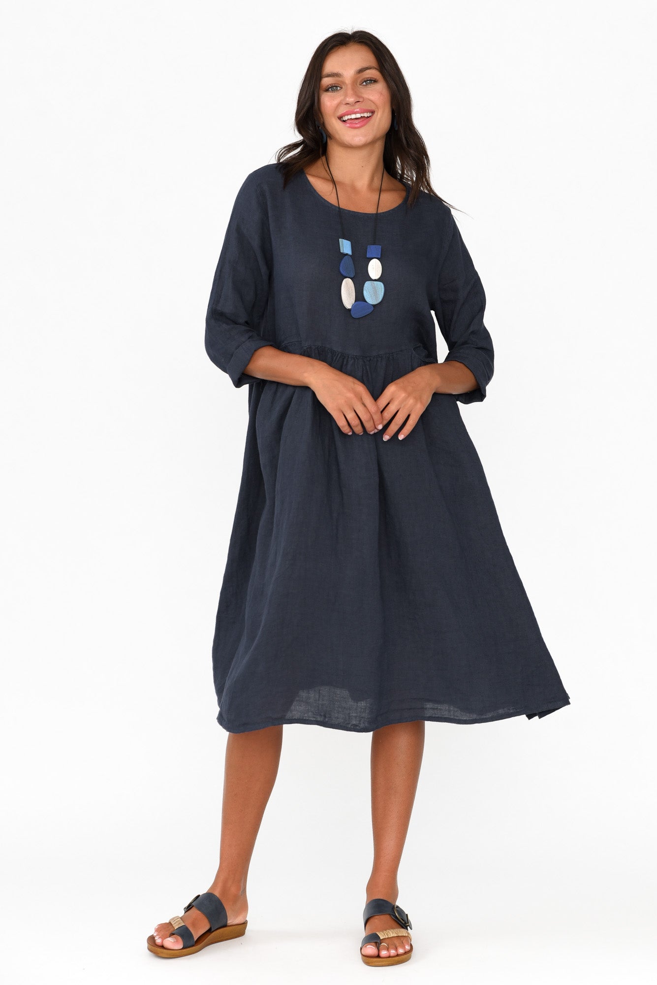Maybelle Navy Linen Pocket Dress