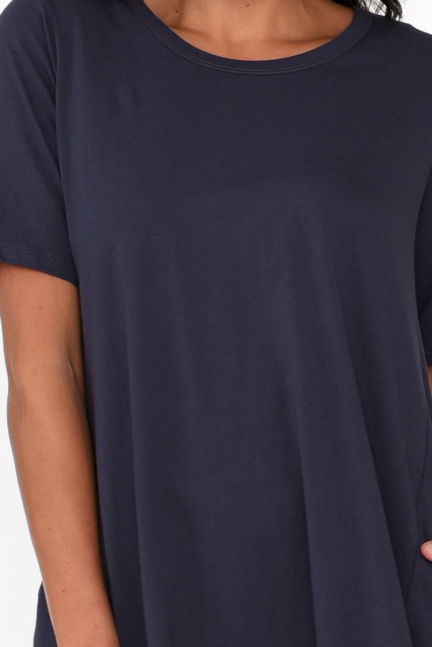 Nyree Navy Hi Lo Cotton Dress