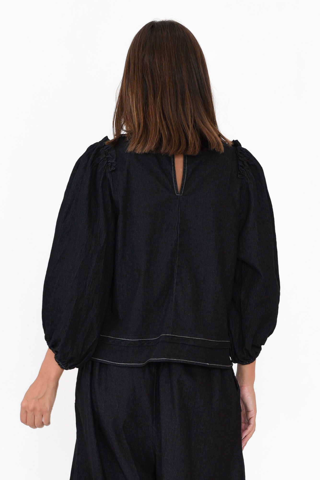 Ferguson Black Cotton Blend Frill Top