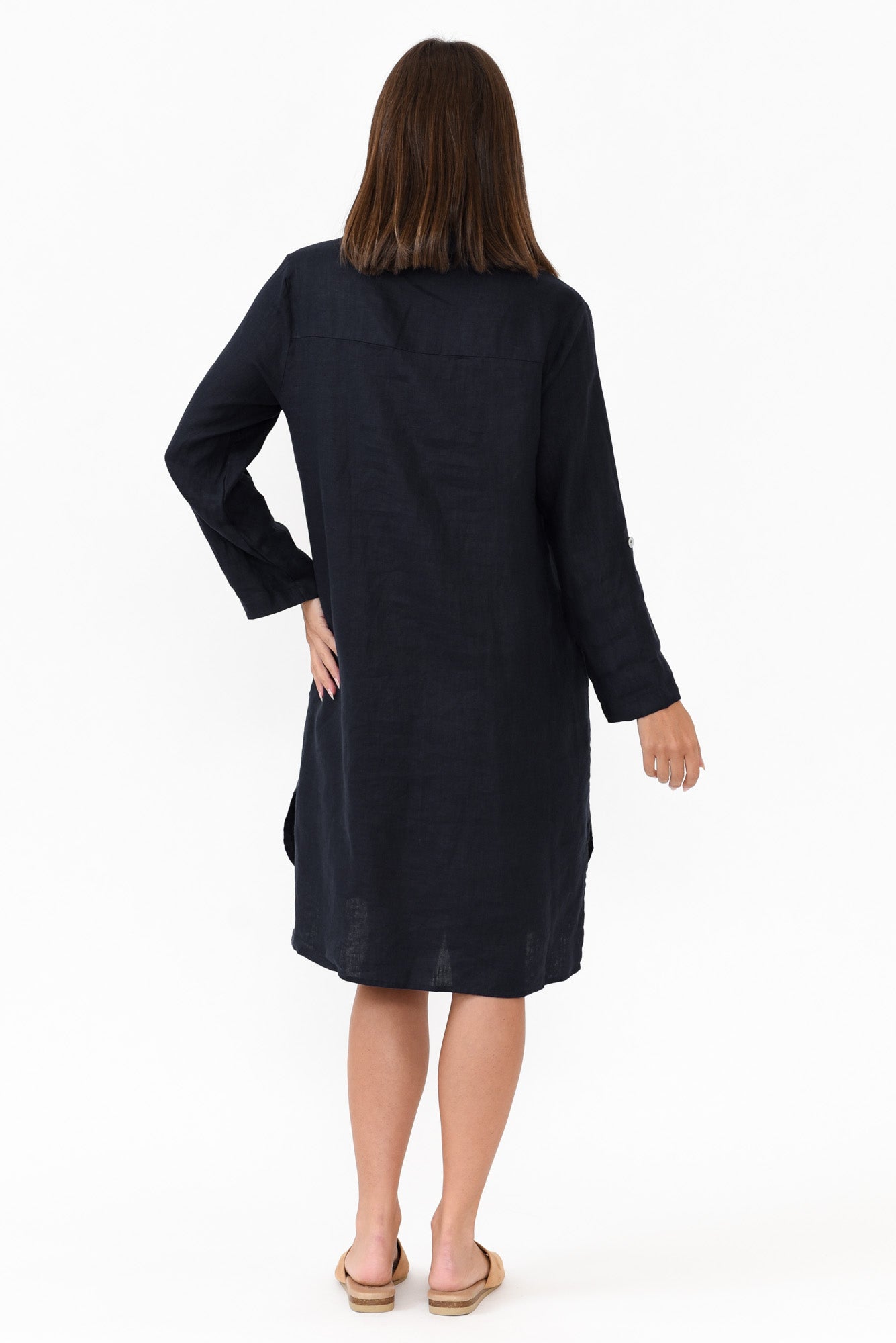 Dakota Navy Linen Shirt Dress