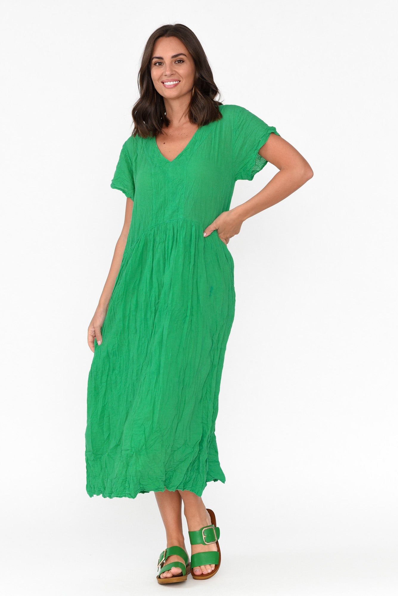 Tamsin Green Crinkle Cotton Maxi Dress