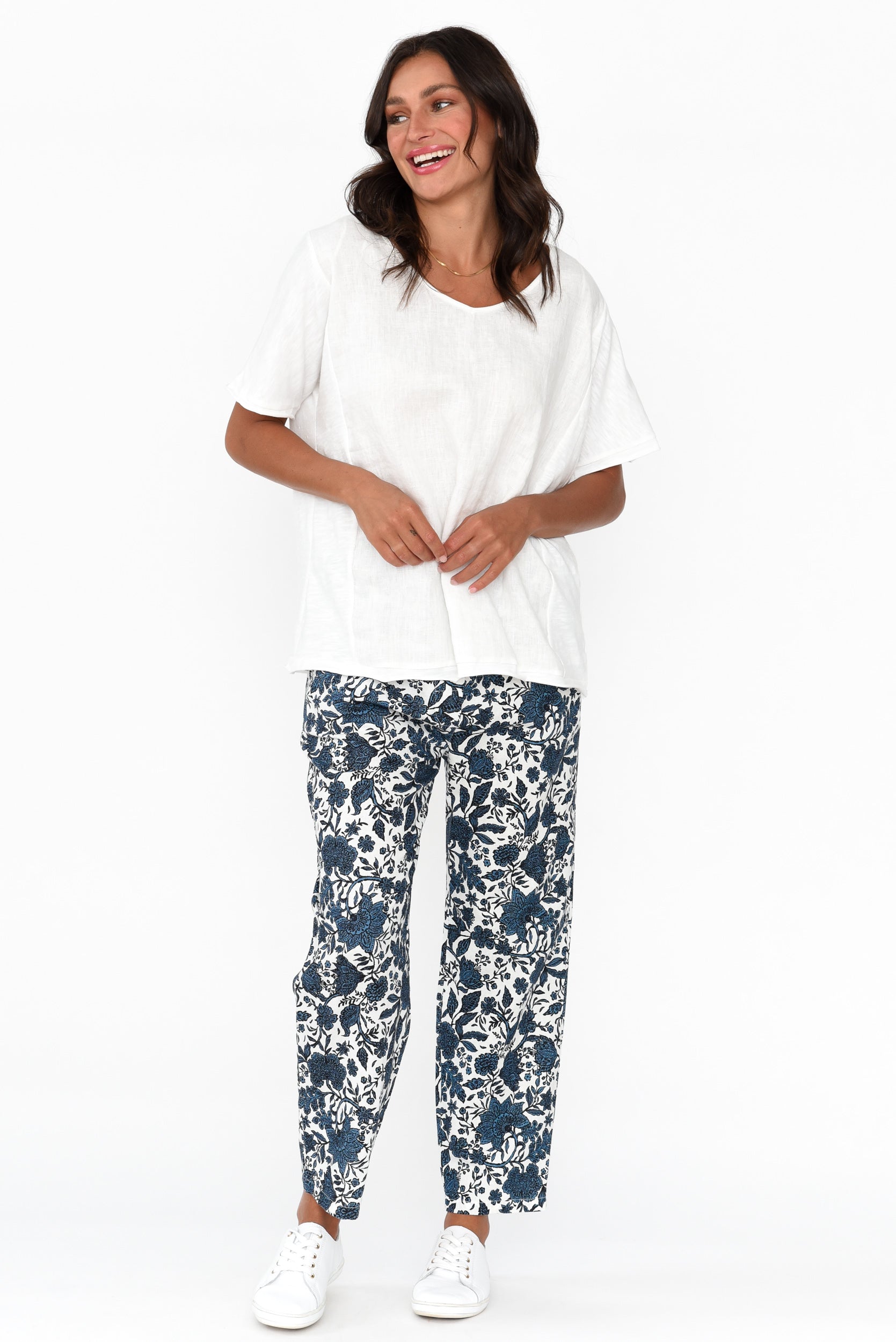 Fritz Navy Floral Linen Pant