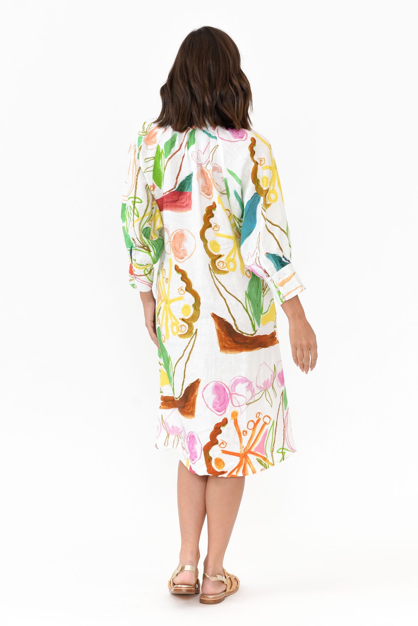 Bacall White Abstract Linen Dress