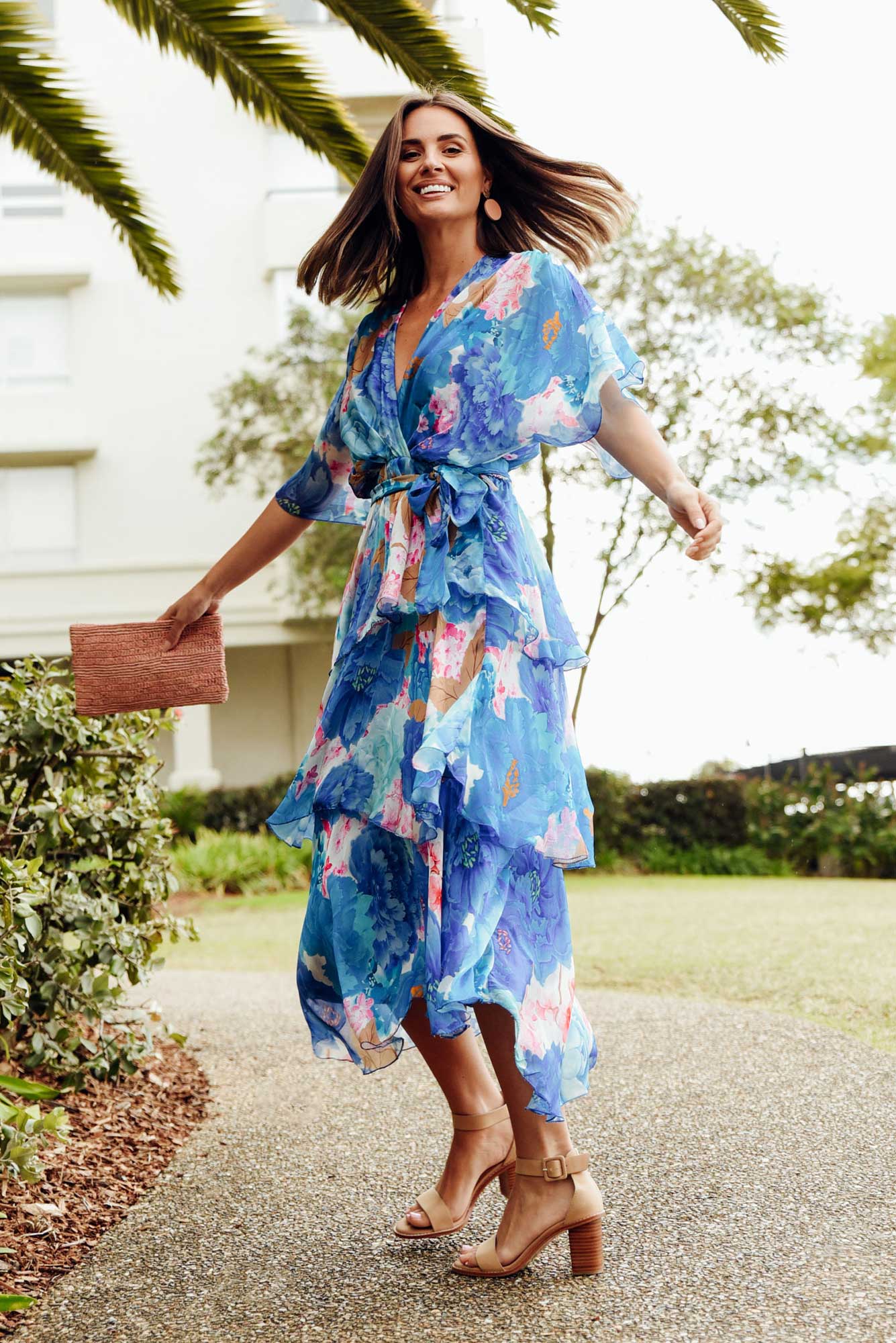 Natalie Cobalt Flower Silk Layer Dress