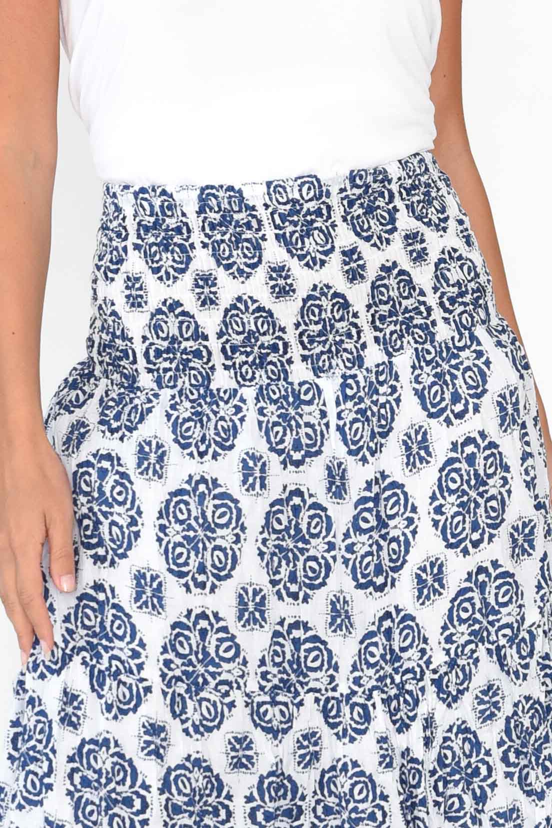 Jude Navy Fiesta Crinkle Cotton Skirt